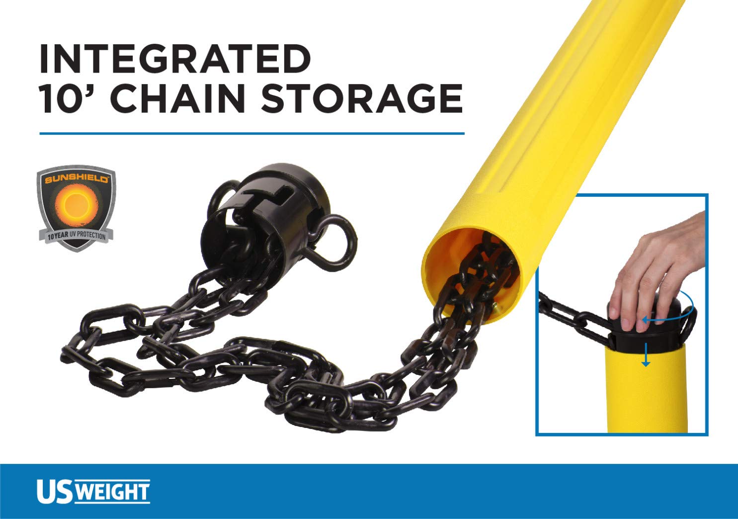 Weighted Base Black Stanchion with 10ft Plastic Chain - Heavy Duty Crowd Control Barrier for Events, Queues & Retail (6-Pack) - Ideal for Stores, Concerts & Public Spaces