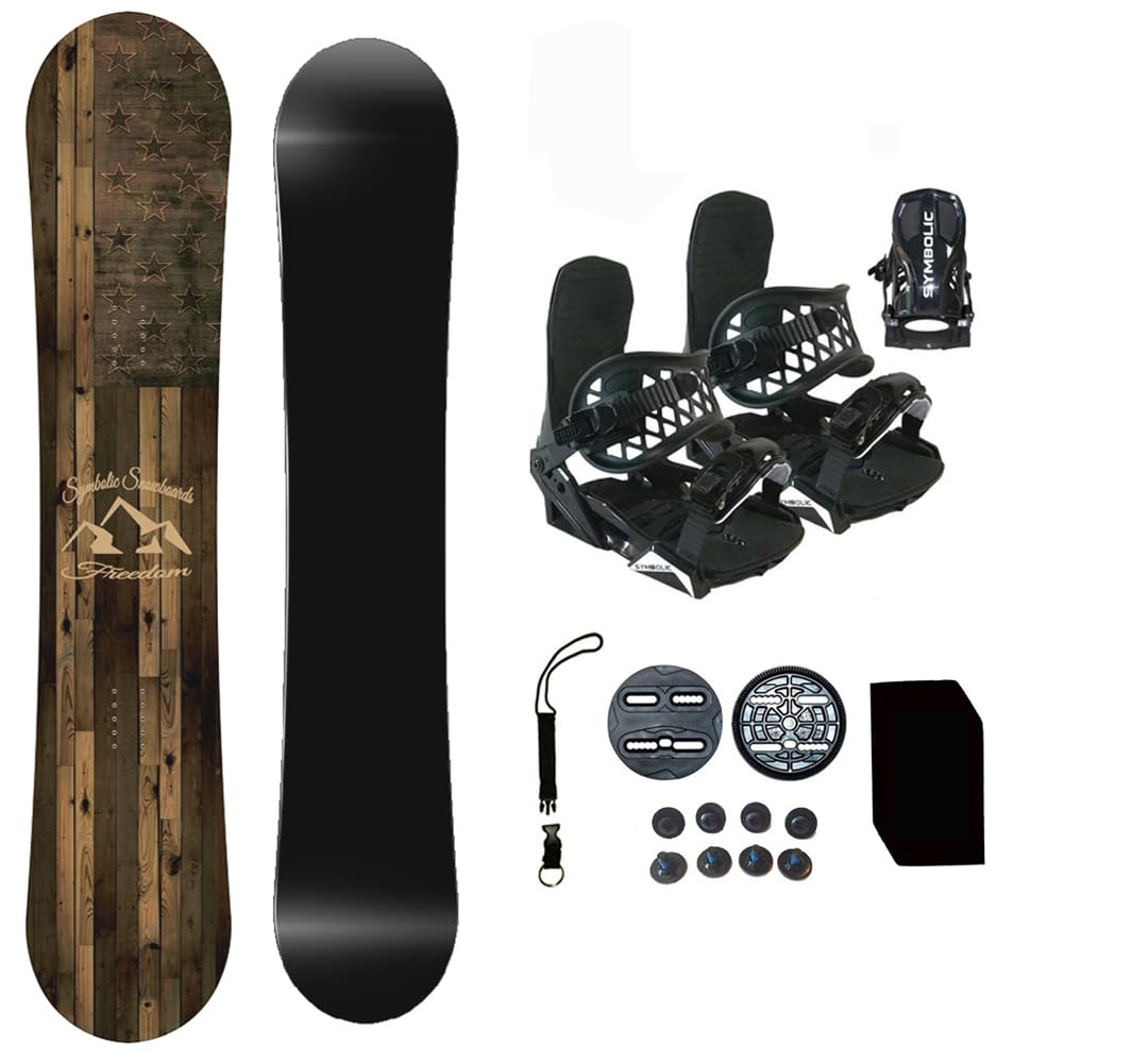Symbolic Freedom USA Youth Kids Snowboard Complete Set with Bindings, Leash & Stomp Pad - Perfect for Winter Sports, Snowboarding Lessons & Mountain Adventures