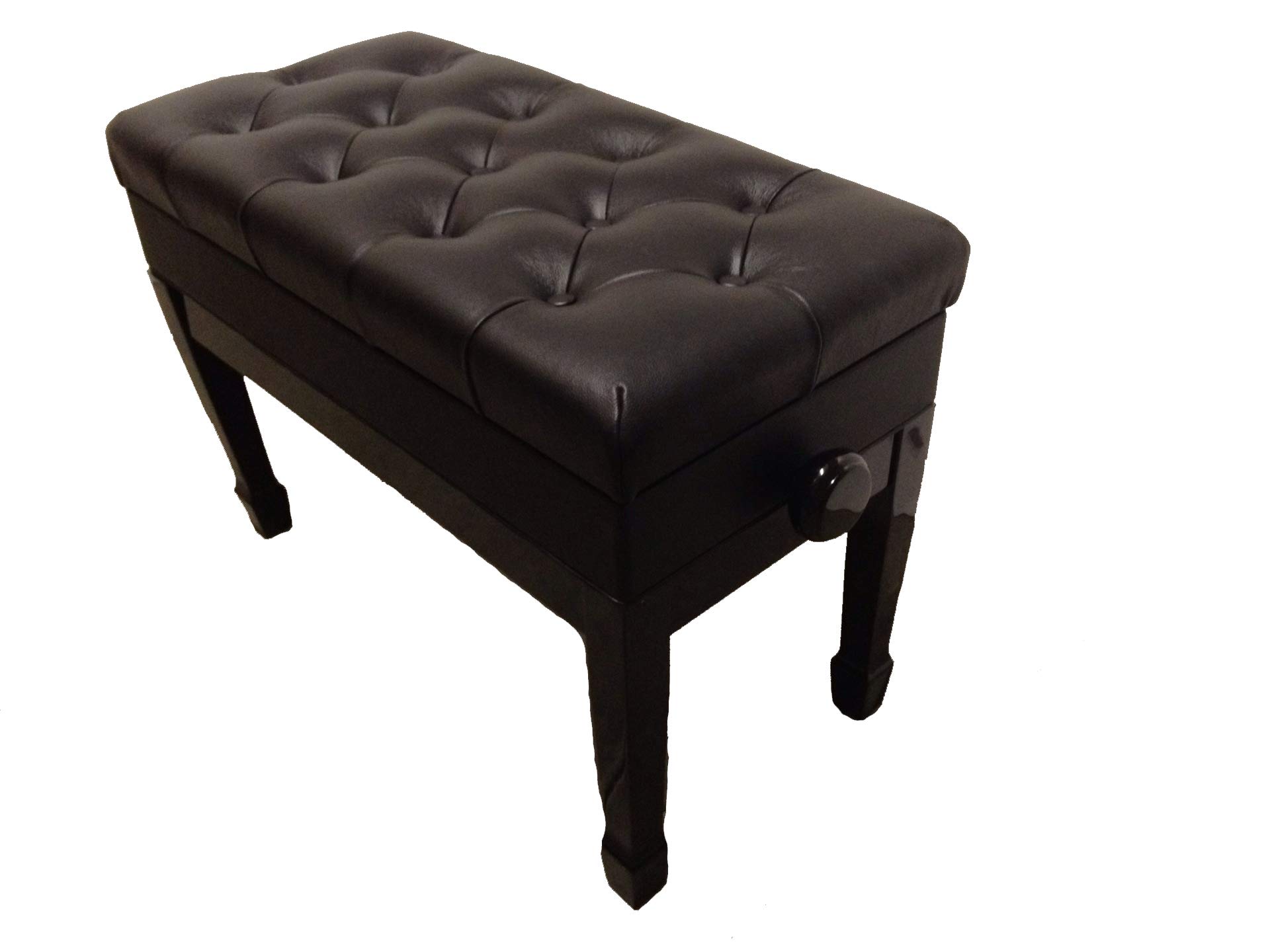 Premium Genuine Leather Adjustable Piano Bench Stool for Artists – Duet Size with Music Storage – Perfect for Home, Studio & Concert Halls – Ebony Finish