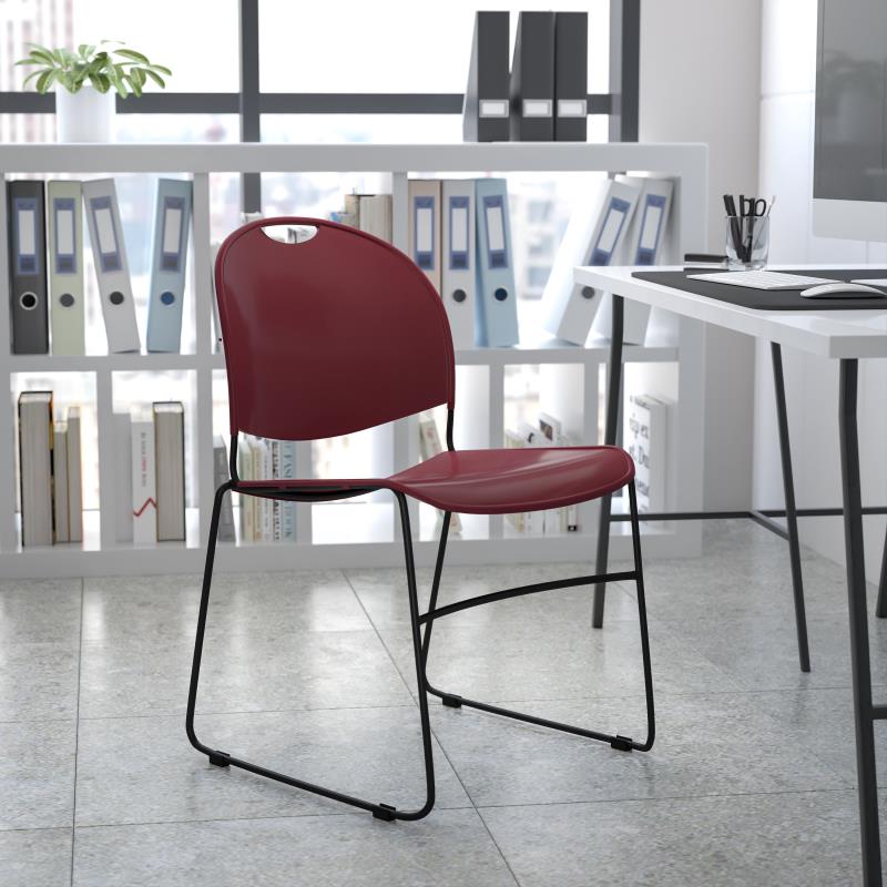 FLASH HERCULES Series 880 lb Capacity Burgundy Stackable Chairs - Ultra Compact Folding Chairs with Black Powder Coated Metal Frame - Perfect for Events, Weddings, Banquets & Home Use