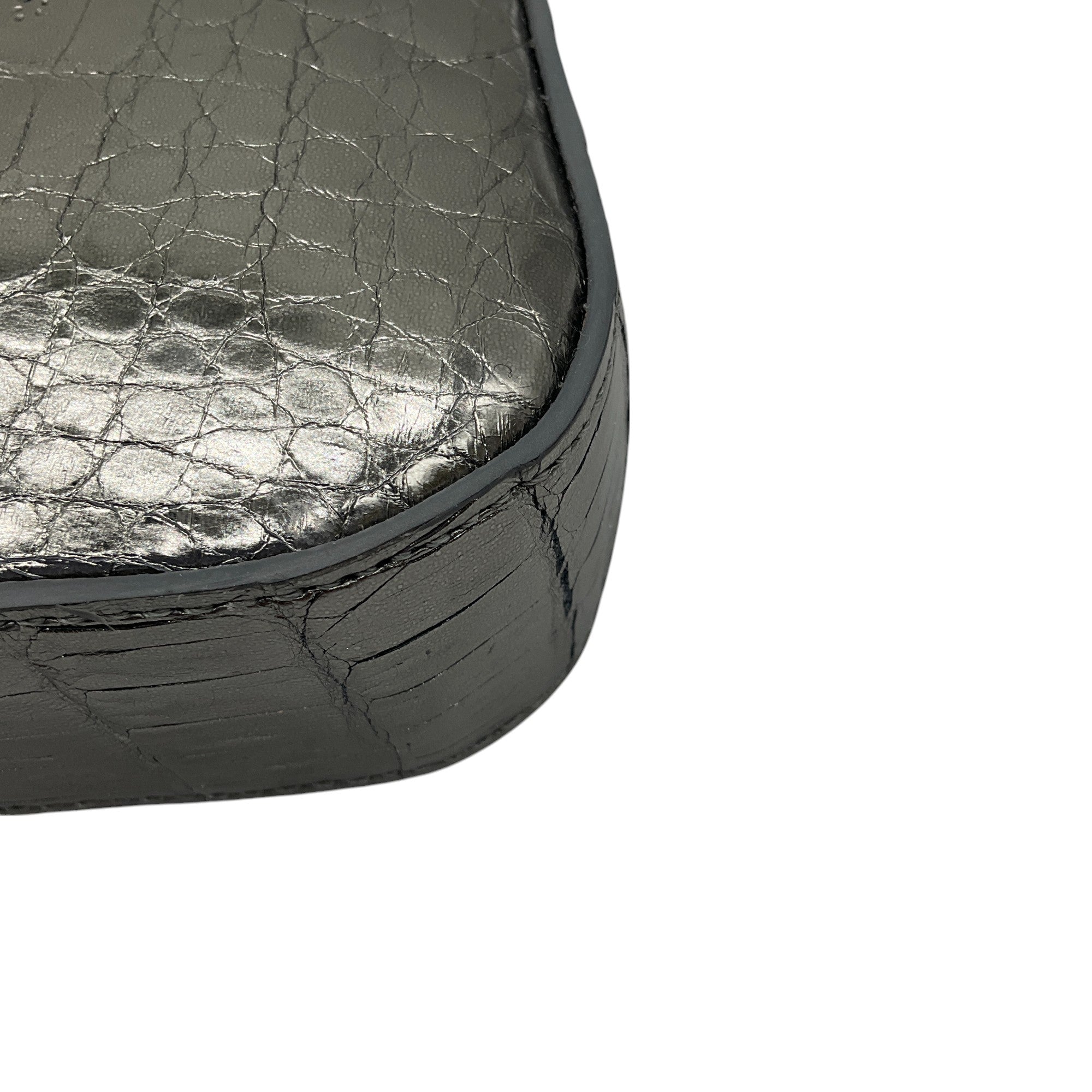 Maria Oliver Silver Metallic Genuine Crocodile Skin Leather Handbag for Women - Luxury Designer Purse for Evening Parties, Weddings & Special Occasions