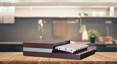 Premium 8-Piece Steak Knife Set with Wooden Storage Block - White ABS Ergonomic Handles - Dalstrong Gladiator Series - Perfect for Steakhouse Dining, BBQ Parties & Home Kitchen Use