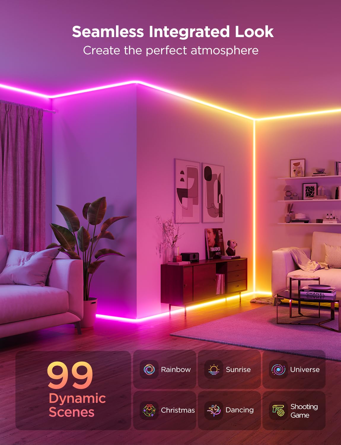 Govee 16.4ft RGBIC Smart Neon Rope Lights for Wall Lining - Matter & Alexa/Google Assistant Compatible, App Controlled LED Strip Lights with Music Sync - Perfect for Living Room, Bedroom & Wall Corner Decoration