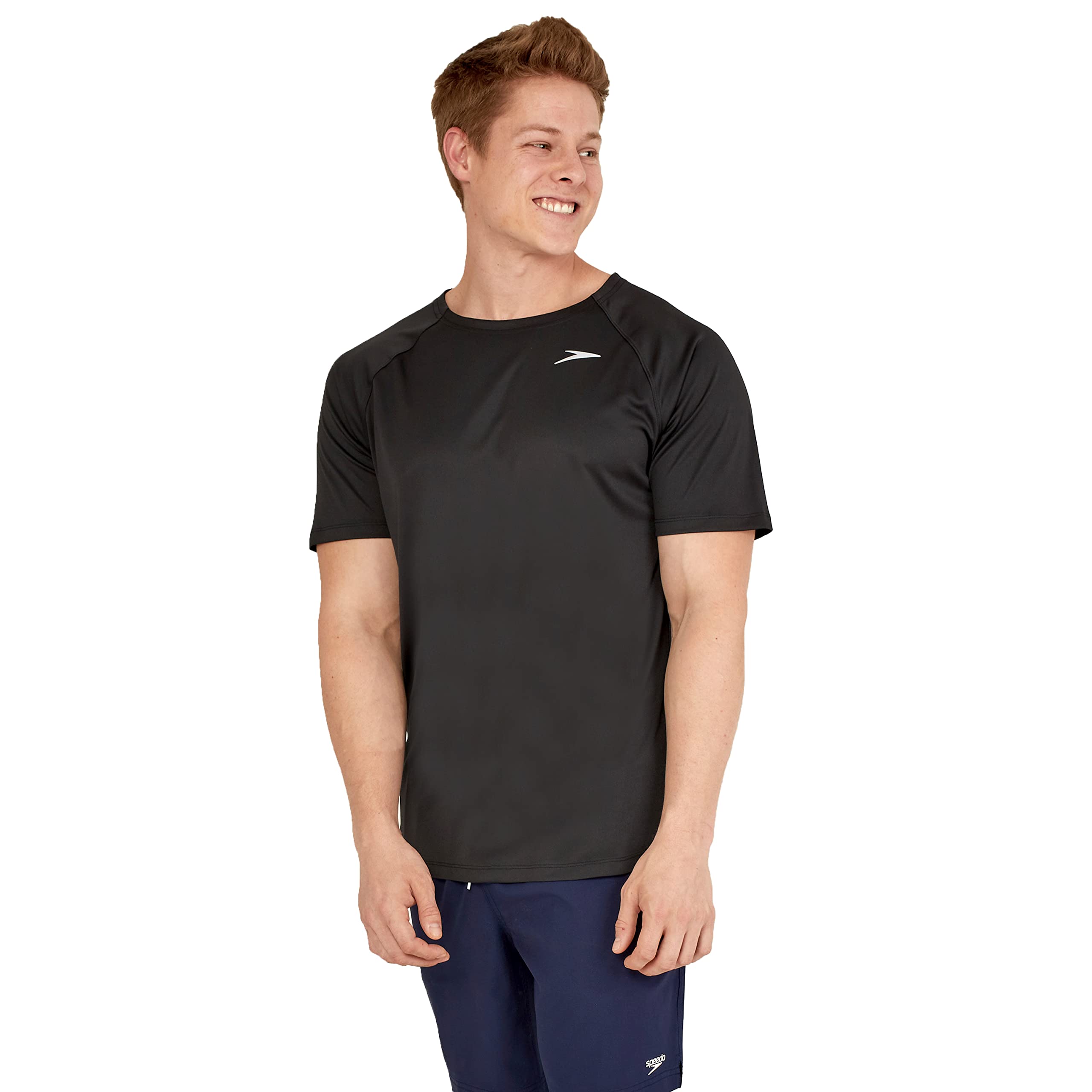 Speedo Men's UV Protection Swim Shirt - Short Sleeve Quick-Dry Rashguard for Swimming, Surfing & Water Sports | UPF 50+ Sun Shirt for Beach, Pool & Outdoor Activities