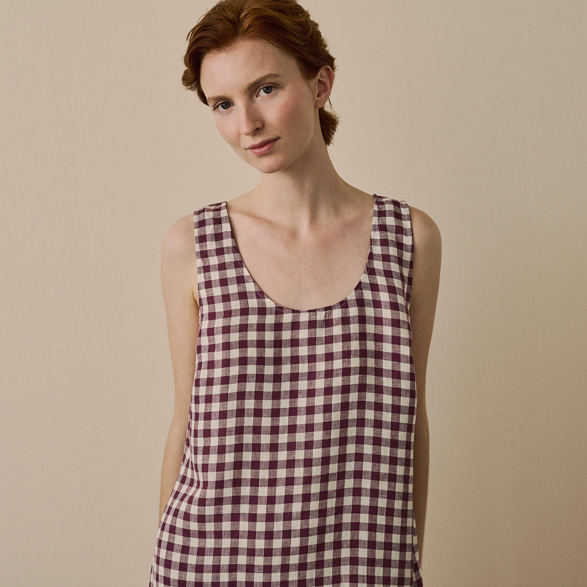 Berry Gingham Linen Night Dress - Soft & Breathable Sleepwear for Women - Perfect for Summer Nights & Relaxing at Home