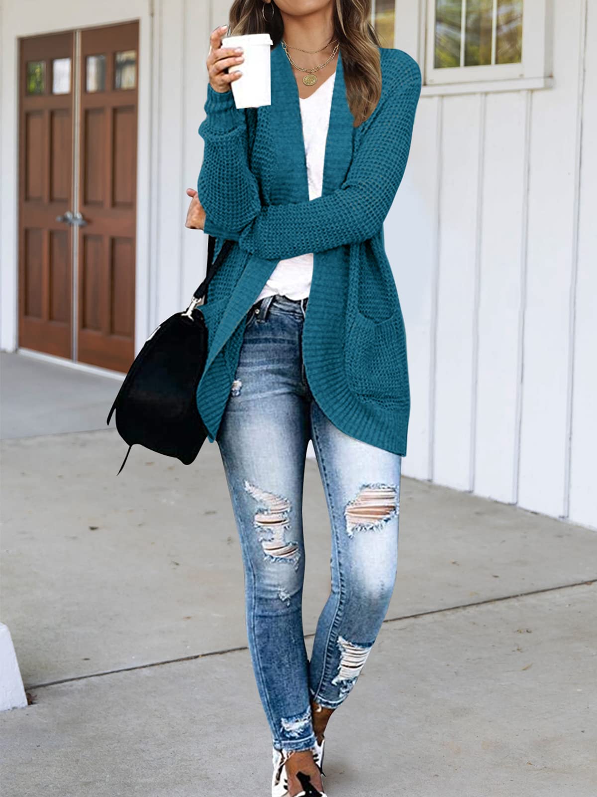 MEROKEETY Women's Long Sleeve Open Front Cardigan - Chunky Knit Draped Sweater Coat for Fall & Winter | Cozy Loungewear, Office Wear & Casual Outfit Essential