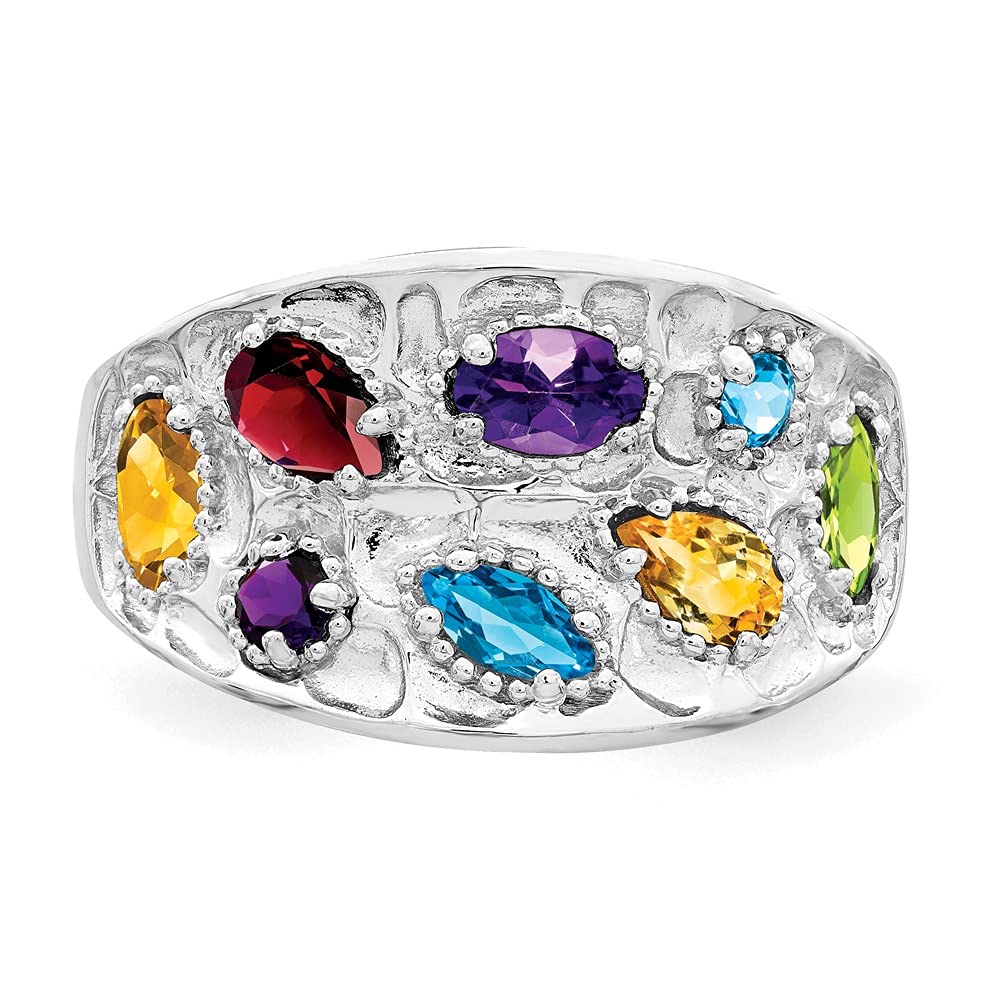 925 Sterling Silver Amethyst, Citrine, Blue Topaz, Garnet & Peridot Ring - Dainty Women's Fine Jewelry Gift for Her - Perfect for Birthdays, Anniversaries & Special Occasions
