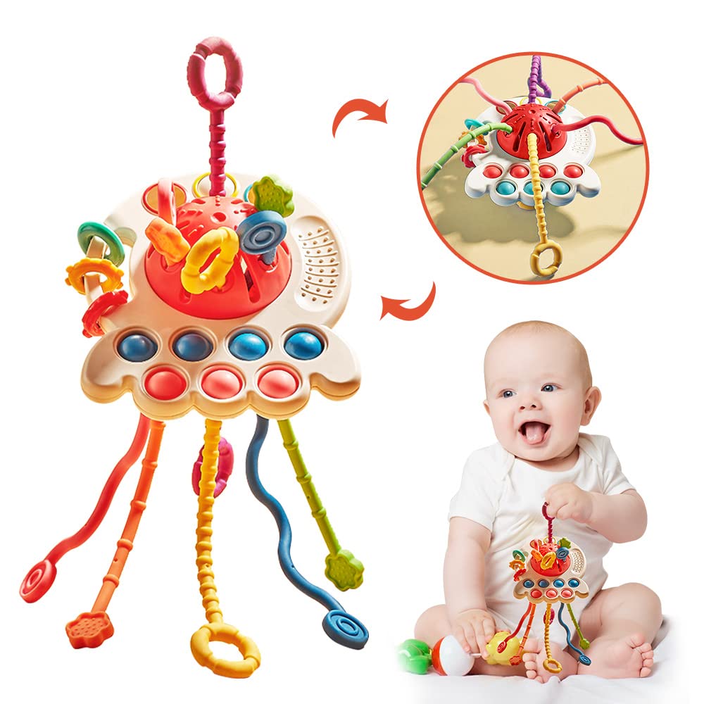 Montessori Sensory Toys for Toddlers 18+ Months - Octopus Pull String Activity Toy, Food Grade Silicone Baby Learning Toy for Boys & Girls | First Birthday Gift, Early Education & Travel Entertainment
