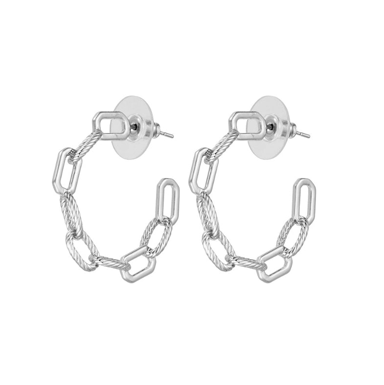 Chic Silver Chain Link Stud Hoop Earrings for Women - Trendy Dainty Jewelry for Everyday Wear & Special Occasions