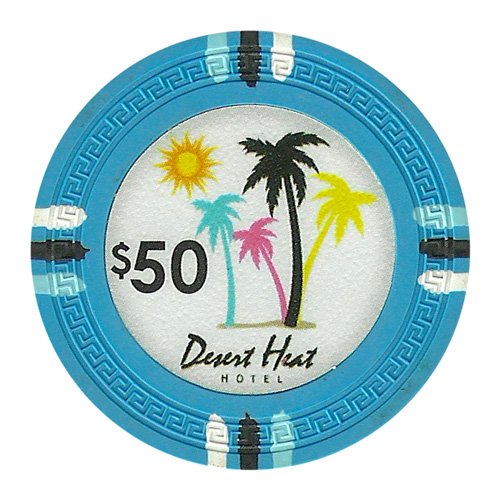 50 Desert Heat 14g Clay Poker Chips Set - Premium Casino Style Poker Chips for Texas Hold'em, Blackjack & Home Game Nights