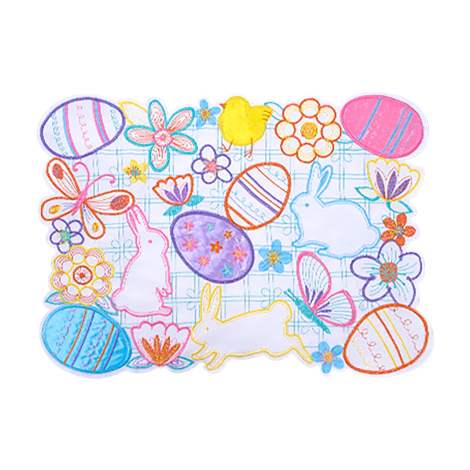 Easter Bunny Embroidered Placemat - Spring Holiday Table Doily with Easter Eggs Design - Perfect for Easter Brunch, Spring Table Decor, and Holiday Dining