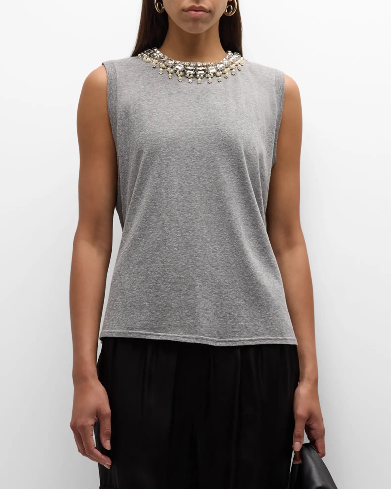 Brielle Embellished Women's Blouse - Heather Grey Chic Tunic Top for Casual Wear, Office & Date Night Outfits