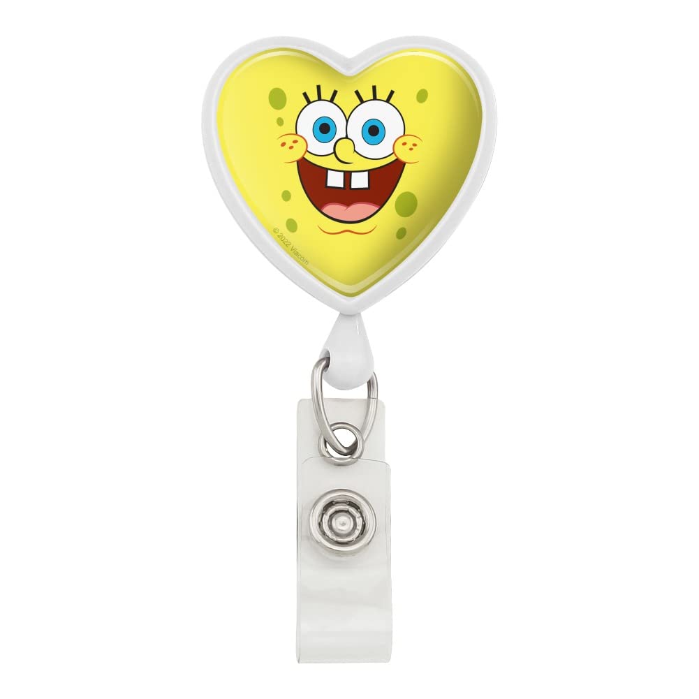 Spongebob Goofy Smile Face Heart Lanyard - Retractable Reel Badge Holder for ID Cards, Keys & Work Security | Fun Cartoon Character Accessory for Office, School & Events