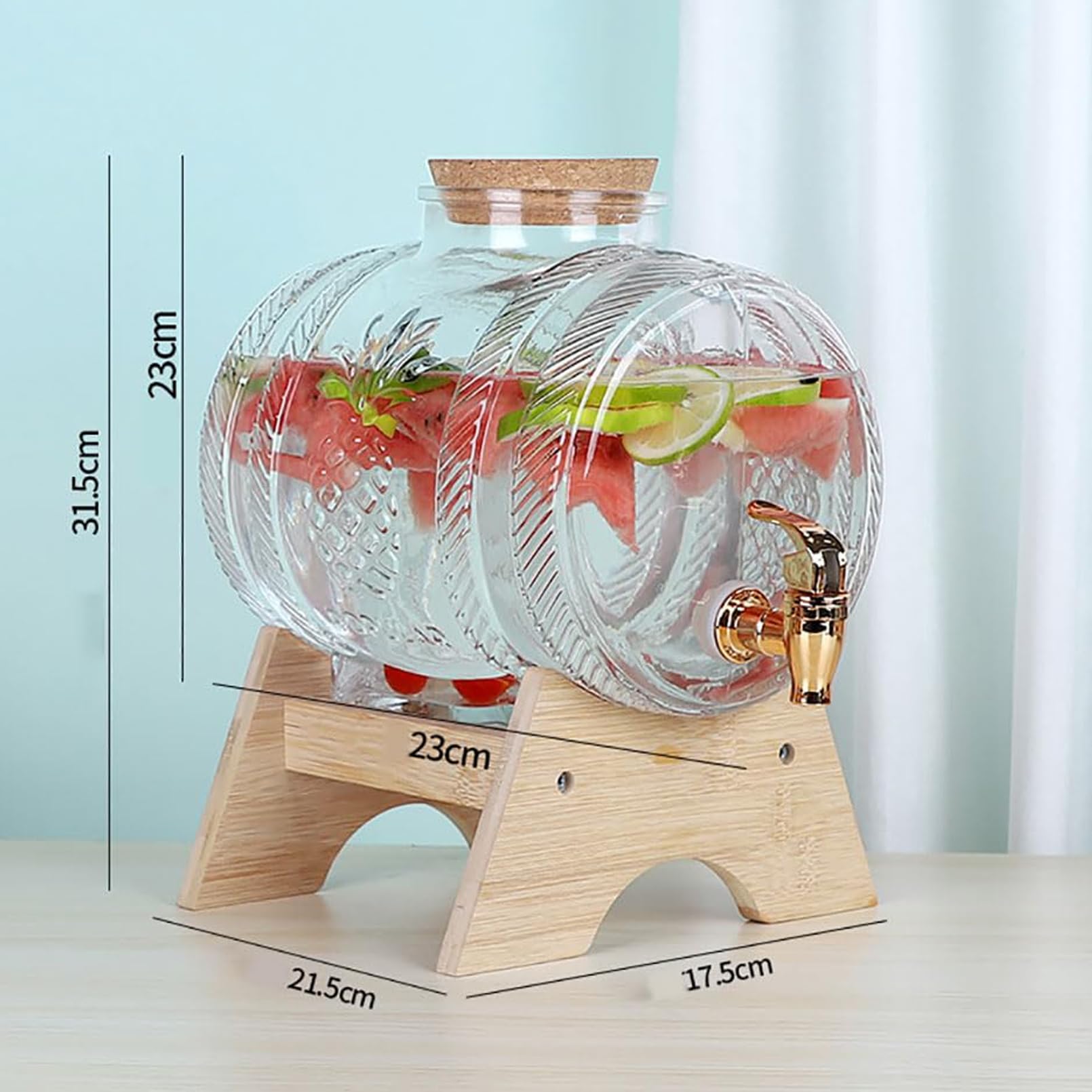 5L Glass Beverage Dispenser with Leak-Proof Tap - Clear Glass Jar & Wooden Lid - Perfect for Water, Juice, or Cocktails - Ideal for Office, Camping, and Home Use