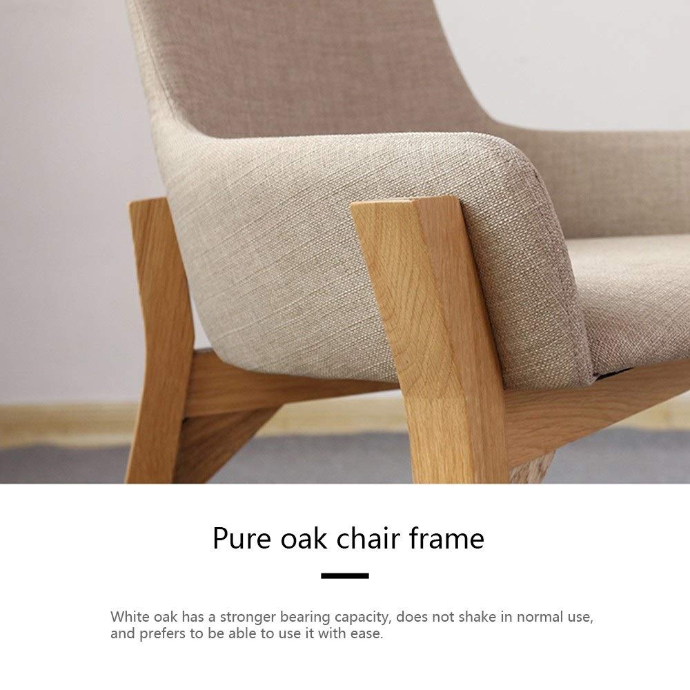Ergonomic Solid Wood Visitor Chair with Backrest - Cotton Linen Fabric Lounge Chair for Home, Living Room, Bedroom - Perfect for Relaxation, Coffee Time & Guest Seating (Yellow)