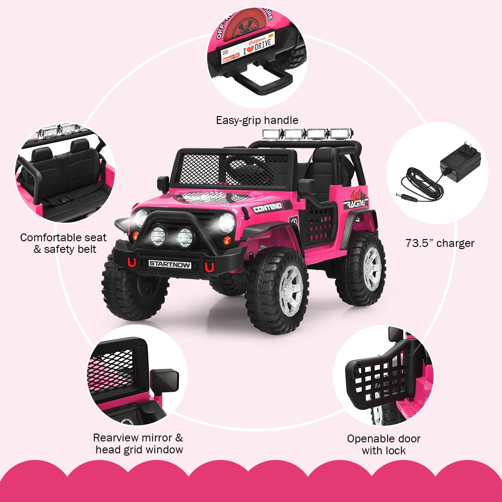 Olakids 12V 2-Seat Battery Powered Electric Ride-On Truck for Kids - Remote Control Toy Car with Spring Suspension, LED Lights & Music - Perfect for Outdoor Play, Birthday Gifts & Toddler Transportation