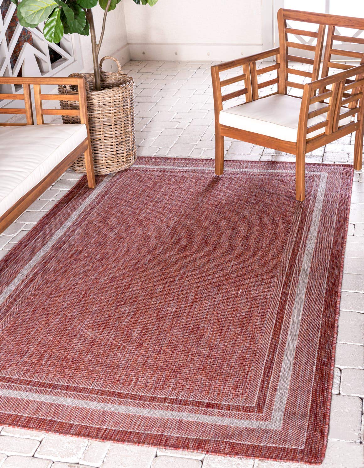 Unique Loom Outdoor Border Collection Soft Area Rug - 7'10