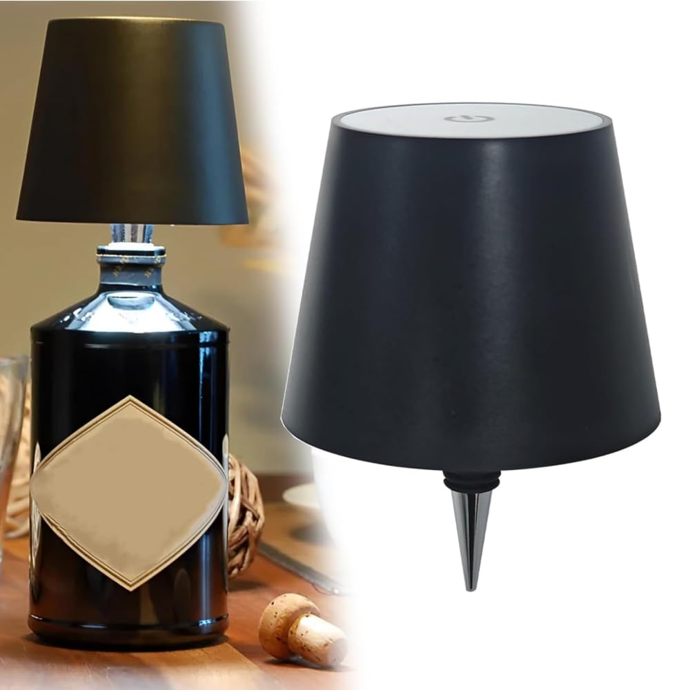 Pridola Wireless LED Wine Bottle Lamp - 3 Color Stepless Dimming Touch Control, Portable Cordless Table Lamp with RGB Breathing Light for Home, Bars, Restaurants, Weddings & Parties (Black) - Perfect Mood Lighting for Romantic Dinners, Cocktail Nights & Special Events
