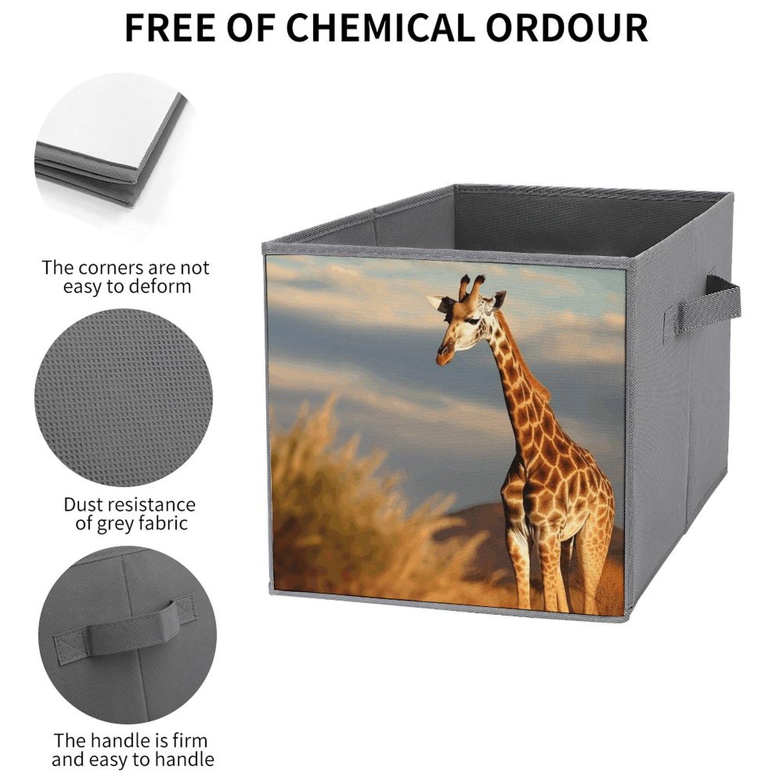 2PCS Foldable Storage Bins with Handles - Large Capacity Giraffe & African Animals Printed Storage Boxes for Playroom, Office, Home Organization | Perfect for Kids' Toys, Books & Clutter Control