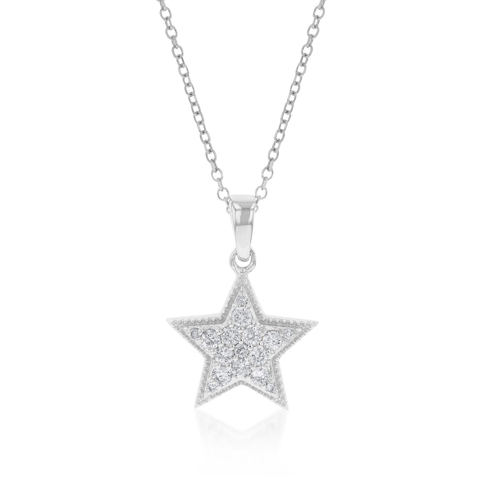 14K White Gold 1/10 Carat Diamond Star Pendant Necklace with 18-Inch Chain - Elegant Jewelry Gift for Women, Perfect for Birthdays, Anniversaries & Special Occasions