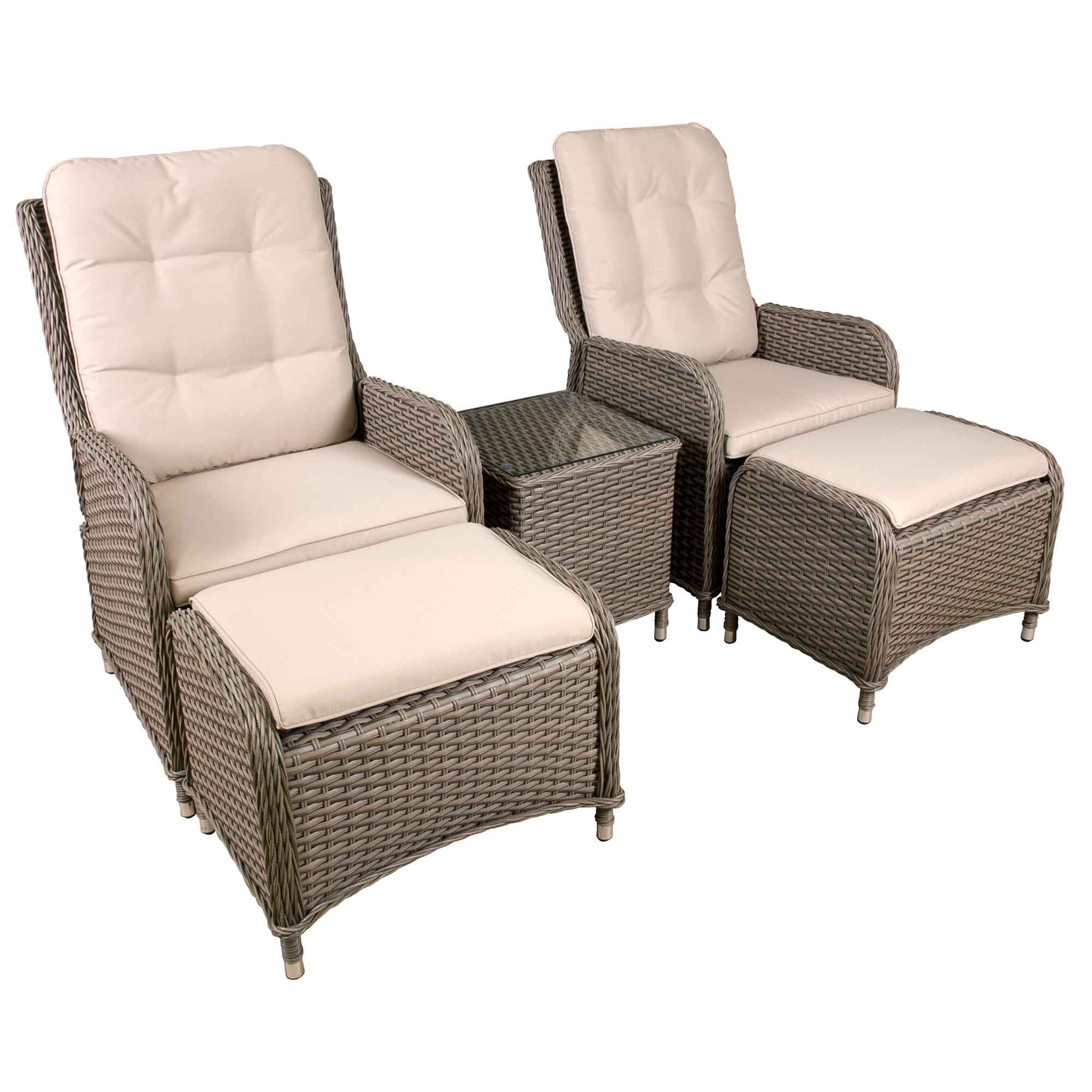 Chester Rattan Wicker Outdoor Recliner Chair & Coffee Table Set - Brown Patio Furniture for Backyard, Poolside or Garden Relaxation | DG68