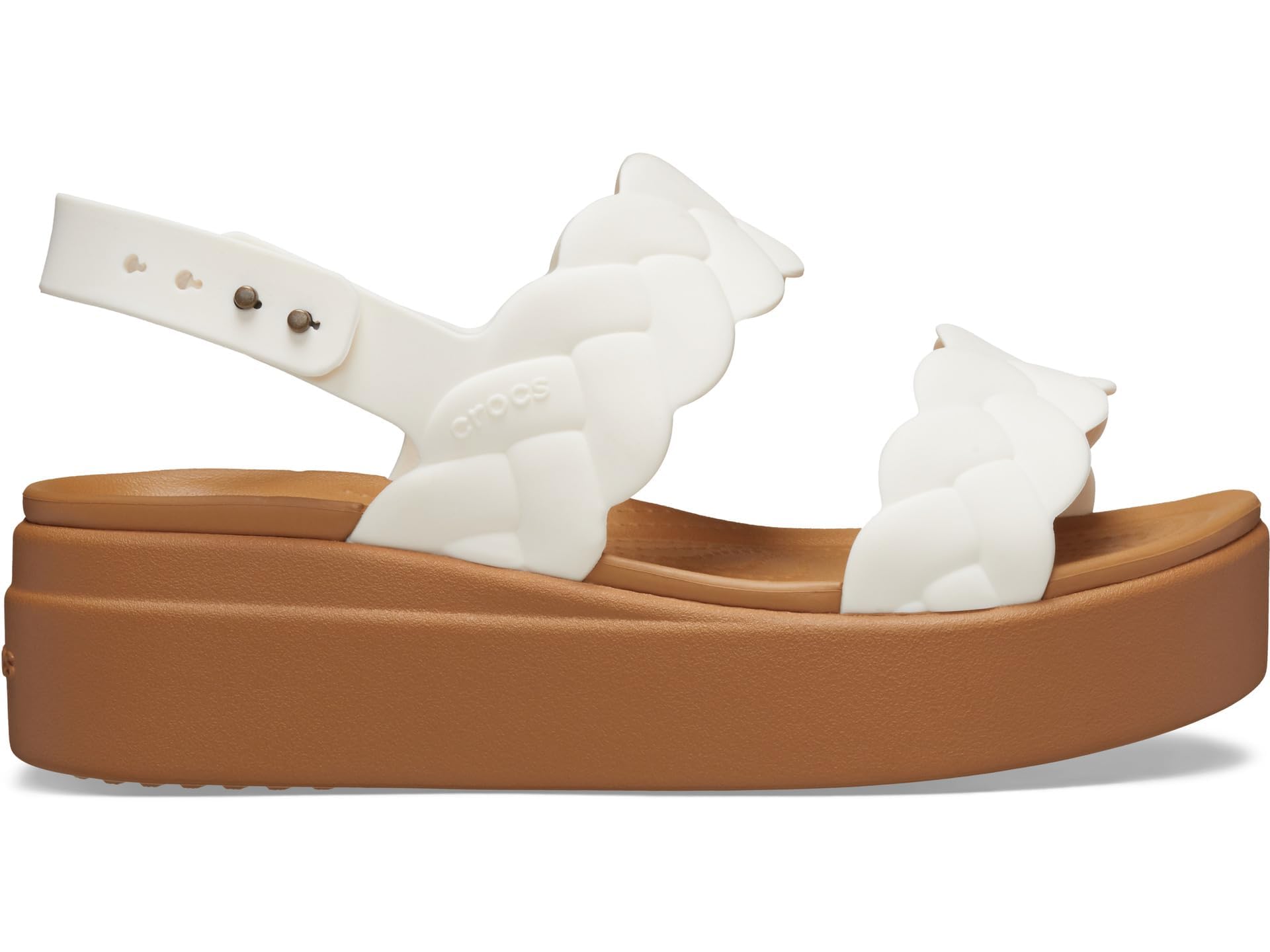 Crocs Women's Brooklyn Low Wedge Sandals - Comfortable Slip-On Casual Shoes for Women | Lightweight & Cushioned Walking Sandals | Perfect for Beach, Pool, and Summer Outfits (Chalk Woven, Size 7)