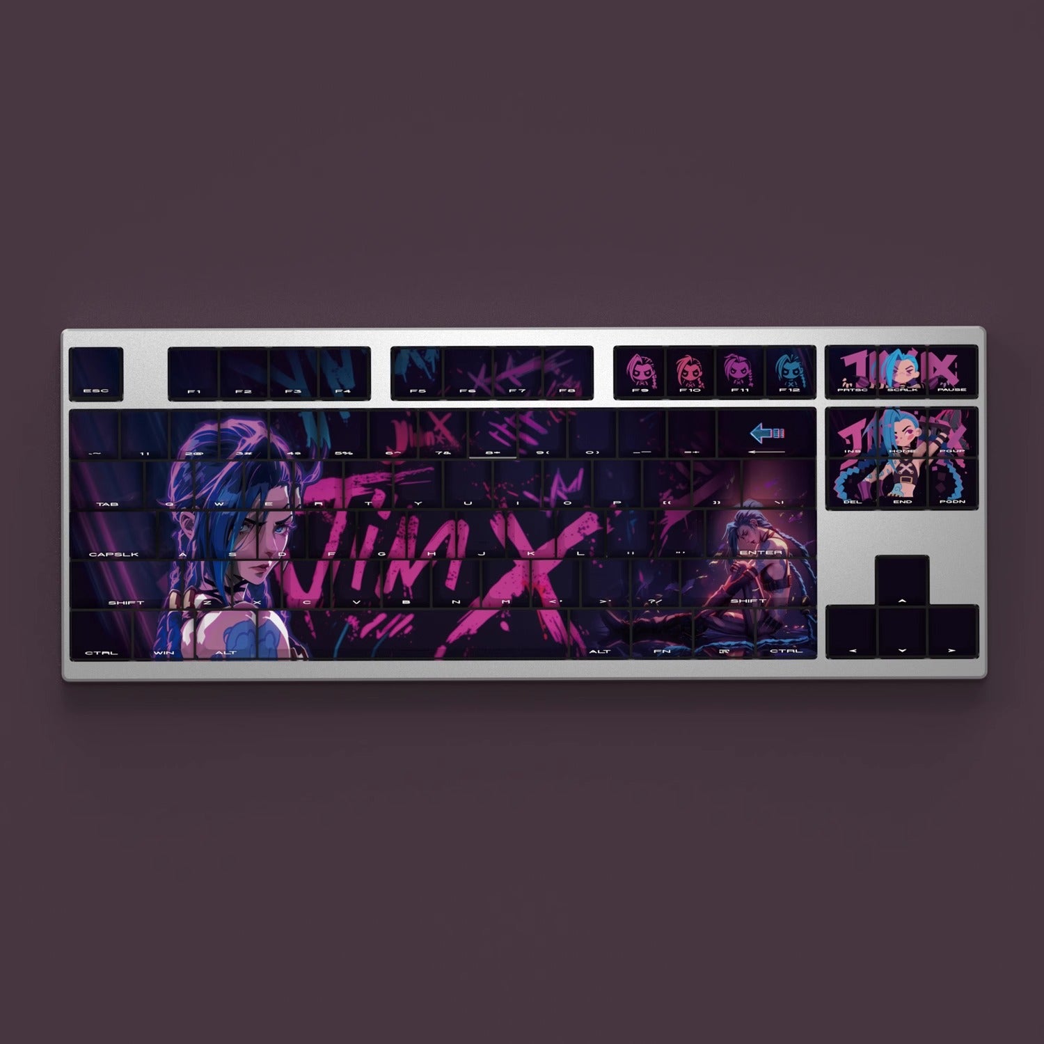 Jinx Anime PBT Side-Transparent Mechanical Keyboard Keycaps - OEM Height, Dye-Sublimation Printed for Gaming & Typing - Perfect for PC Gamers, Streamers & Office Work