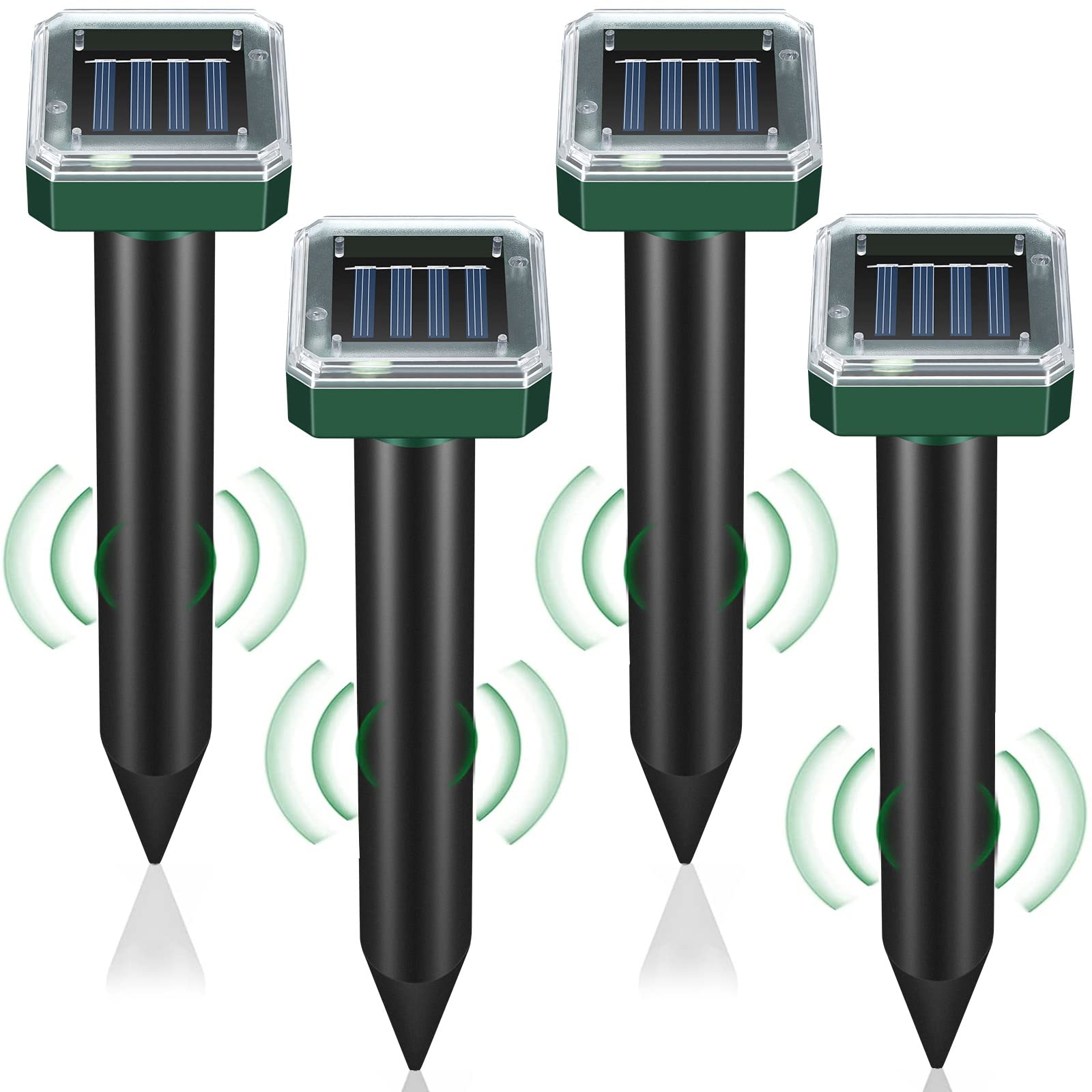 Solar Powered Ultrasonic Mole & Gopher Repellent (4 Pack) - Waterproof Snake, Vole & Groundhog Deterrent for Lawn & Garden | Effective Pest Control for Yards, Farms & Outdoor Spaces