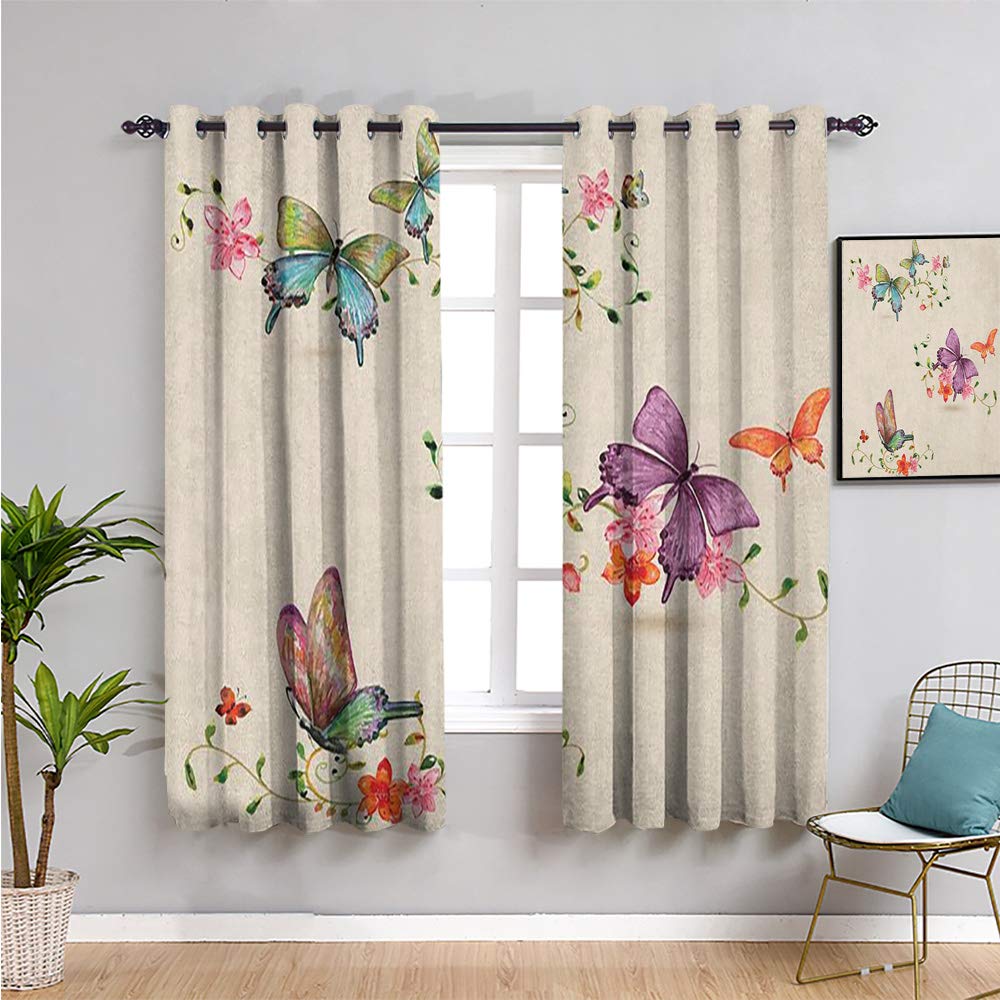 Butterfly Print Curtains for Living Room - 2 Panel Set, 63