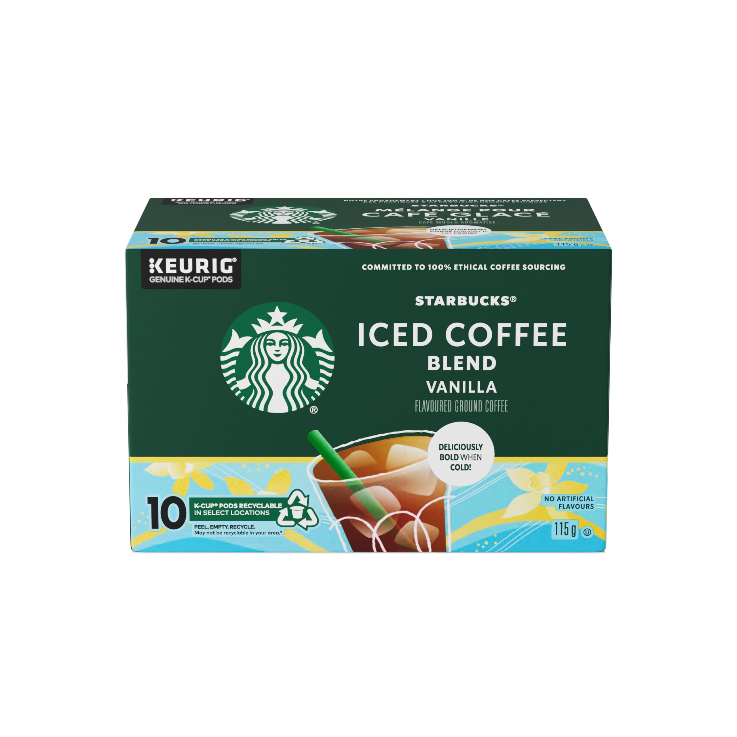 Starbucks Vanilla Naturally Flavored Iced Coffee K-Cup Pods - Cold Brew Coffee with Smooth Vanilla Notes, No Artificial Flavors, 100% Ethically Sourced Arabica Beans - Perfect for Summer Iced Coffee & Office Break Refreshment
