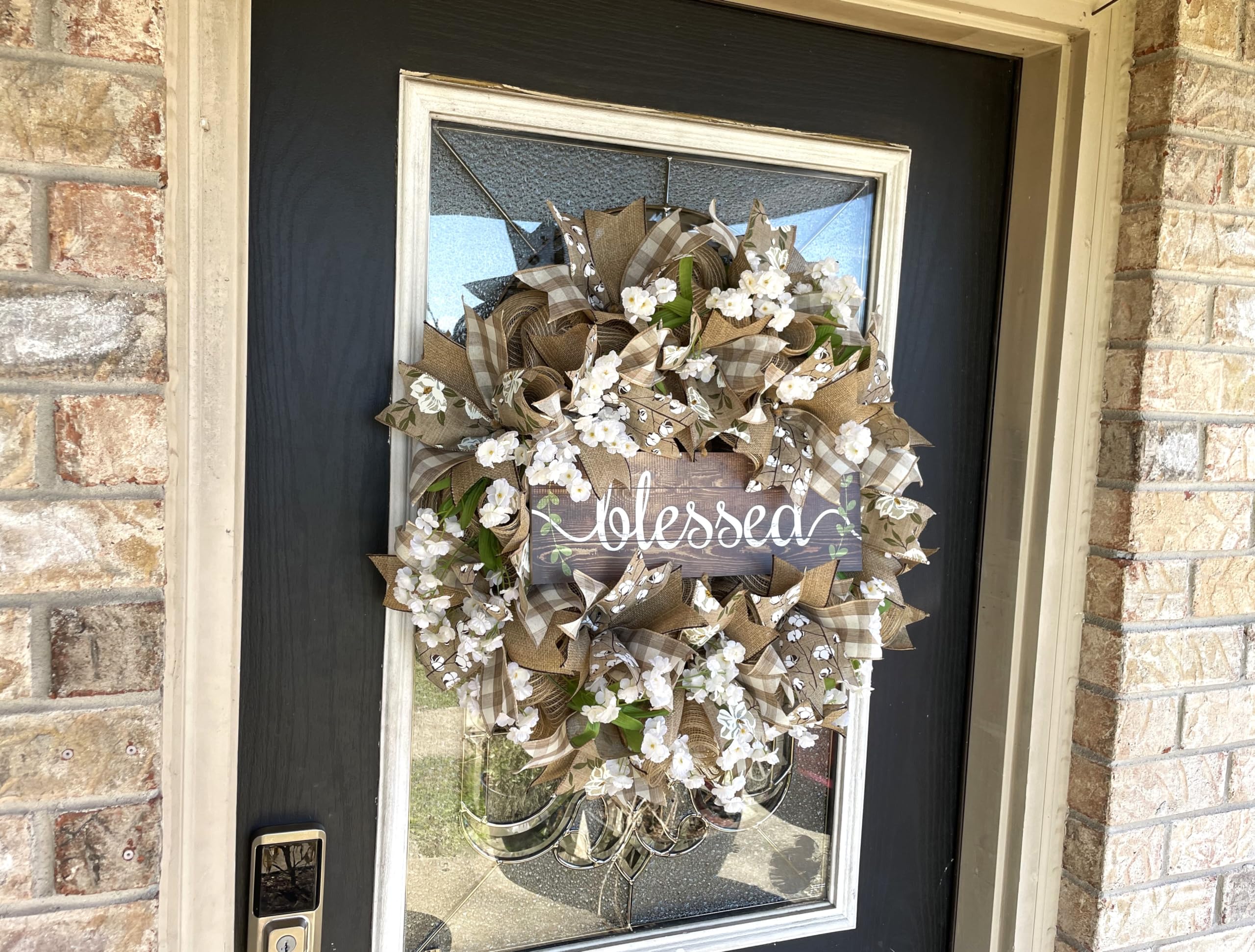 Southern Charm Magnolia & Cotton Deco Mesh Wreath - Farmhouse Style Front Door Decor for Porch, Patio, Wedding | Perfect for Fall, Spring, Summer & Everyday Home Decor