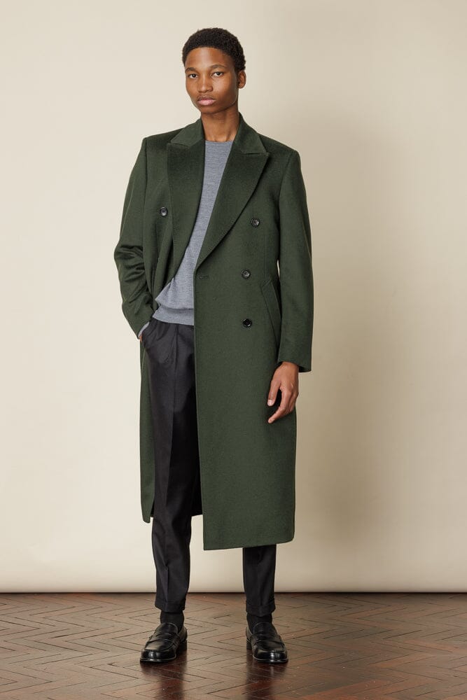 Double Breasted Long Wool Coat for Women - Olive Green Winter Overcoat | Warm & Stylish Outerwear for Office, Dating & Formal Events