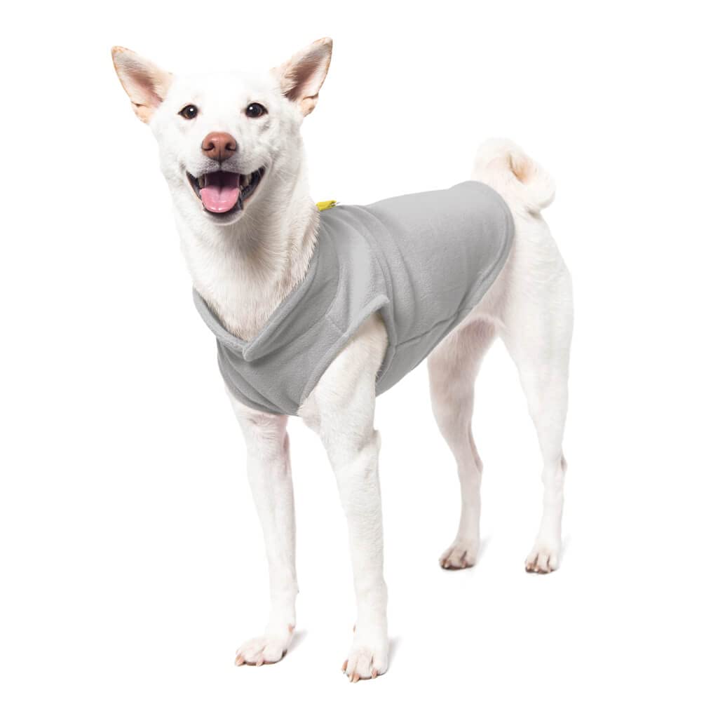 Gooby Fleece Vest Dog Sweater - Warm Pullover Fleece Jacket for Small Dogs with O-Ring Leash - Winter Dog Coat for Cold Weather - Gray-Yellow, Small - Perfect for Outdoor Walks & Indoor Comfort