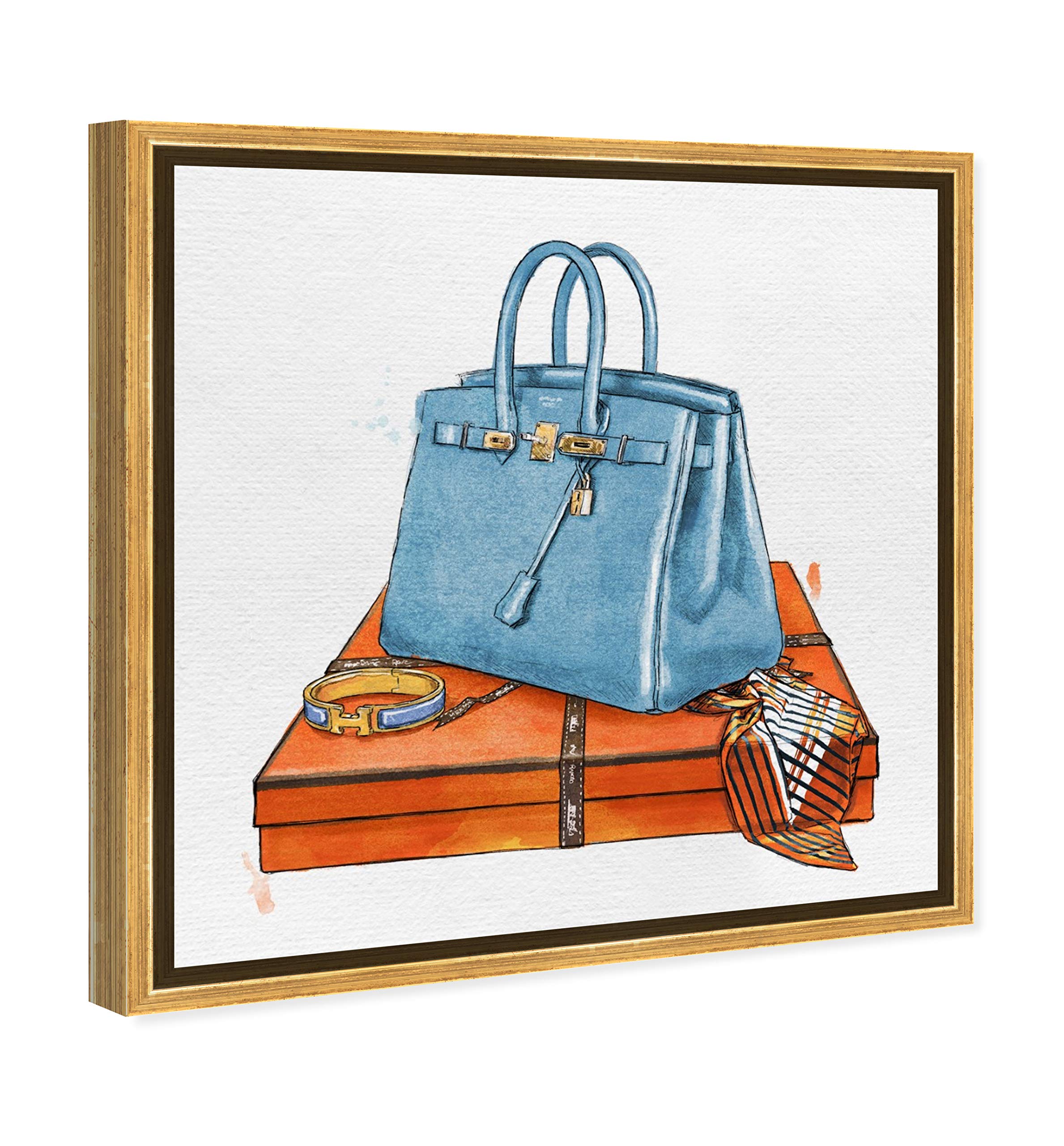 Oliver Gal Artist Co. 'My Bag Collection III' Fashion Wall Art - 30x30 Inch Blue & Orange Canvas Print for Home Decor | Perfect for Living Room, Bedroom or Office Wall Display