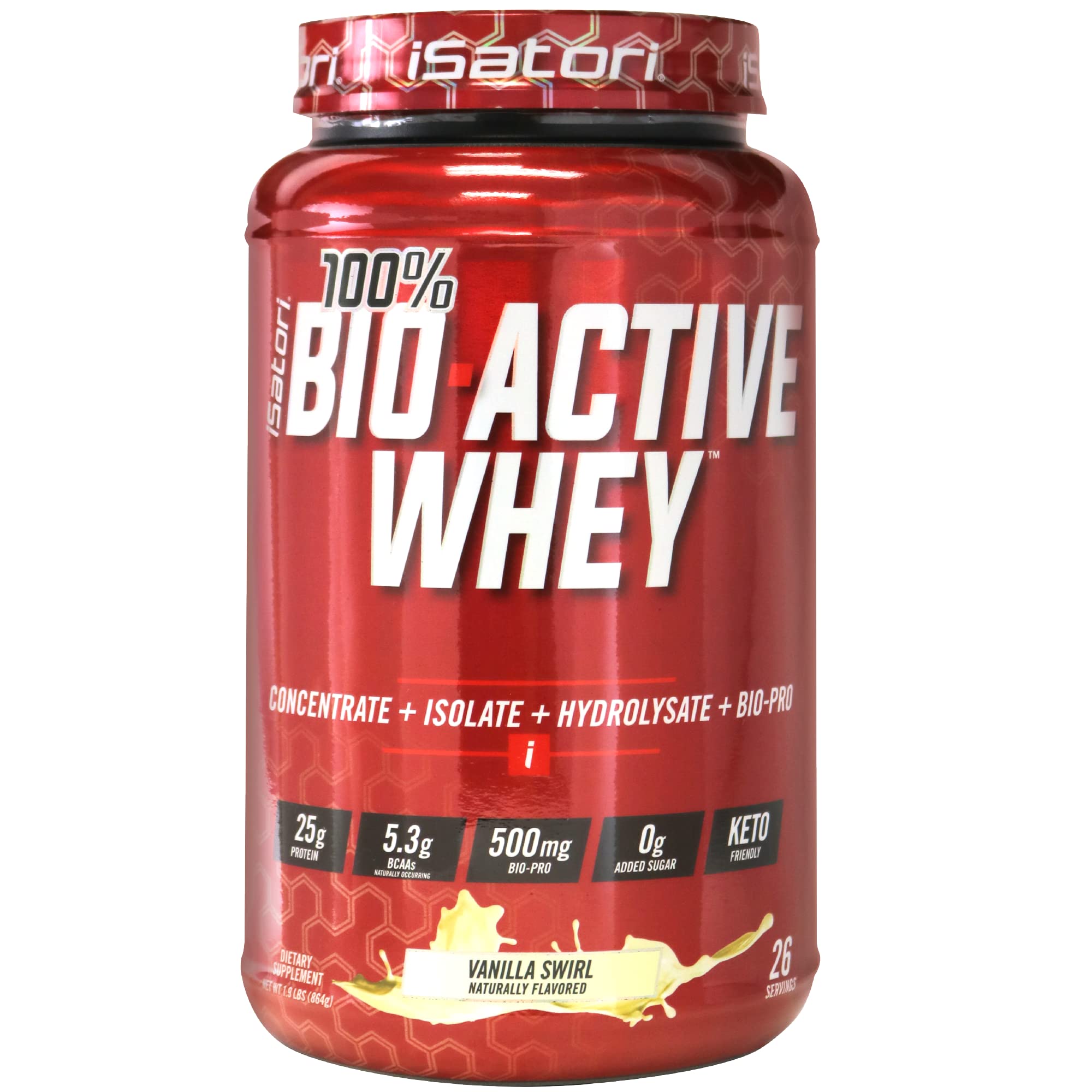 iSatori 100% Bio-Active Whey Protein Powder - 25g Protein per Serving with Whey Isolate, Hydrolysate & BCAAs for Muscle Growth & Recovery - Vanilla Swirl (26 Servings) | Ideal for Post-Workout, Gym Supplements & Fitness Enthusiasts