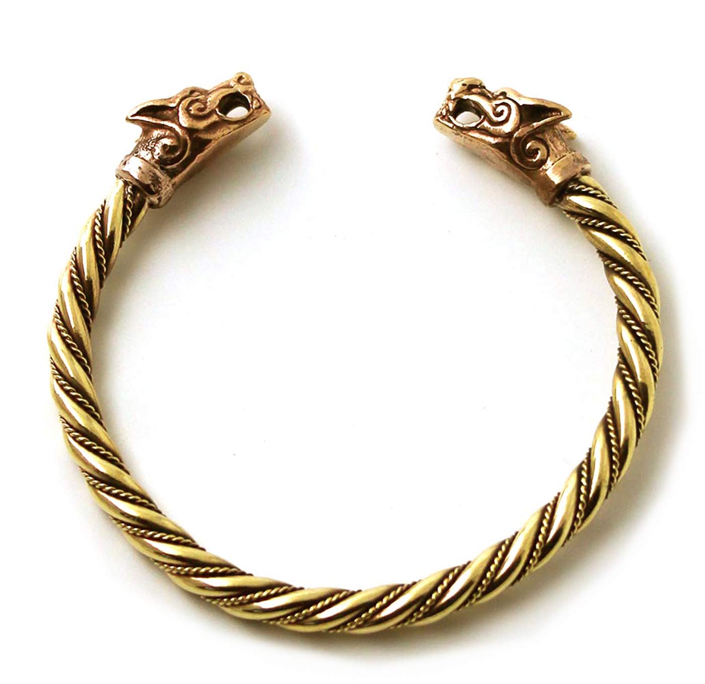 Viking Fenrir Wolf Head Twisted Cable Bangle Cuff Bracelet - Norse Pagan Jewelry for Men & Women - Perfect for LARP, Cosplay, and Viking Theme Events
