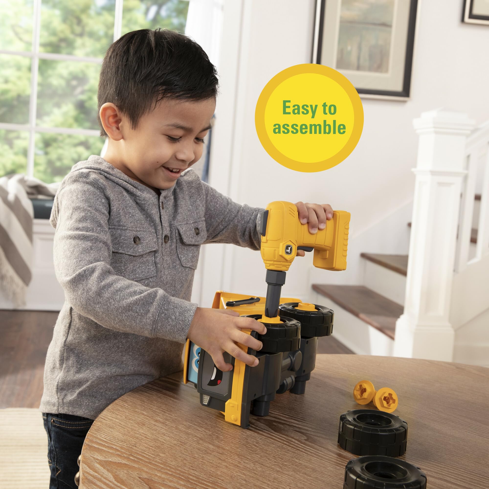 Build-A-Buddy John Deere Dump Truck Toy - STEM Building Take Apart Construction Truck with Toy Drill - AA Batteries Included - Yellow - Educational Toys for Kids Ages 18 Months+ - Perfect for Indoor Play and Learning