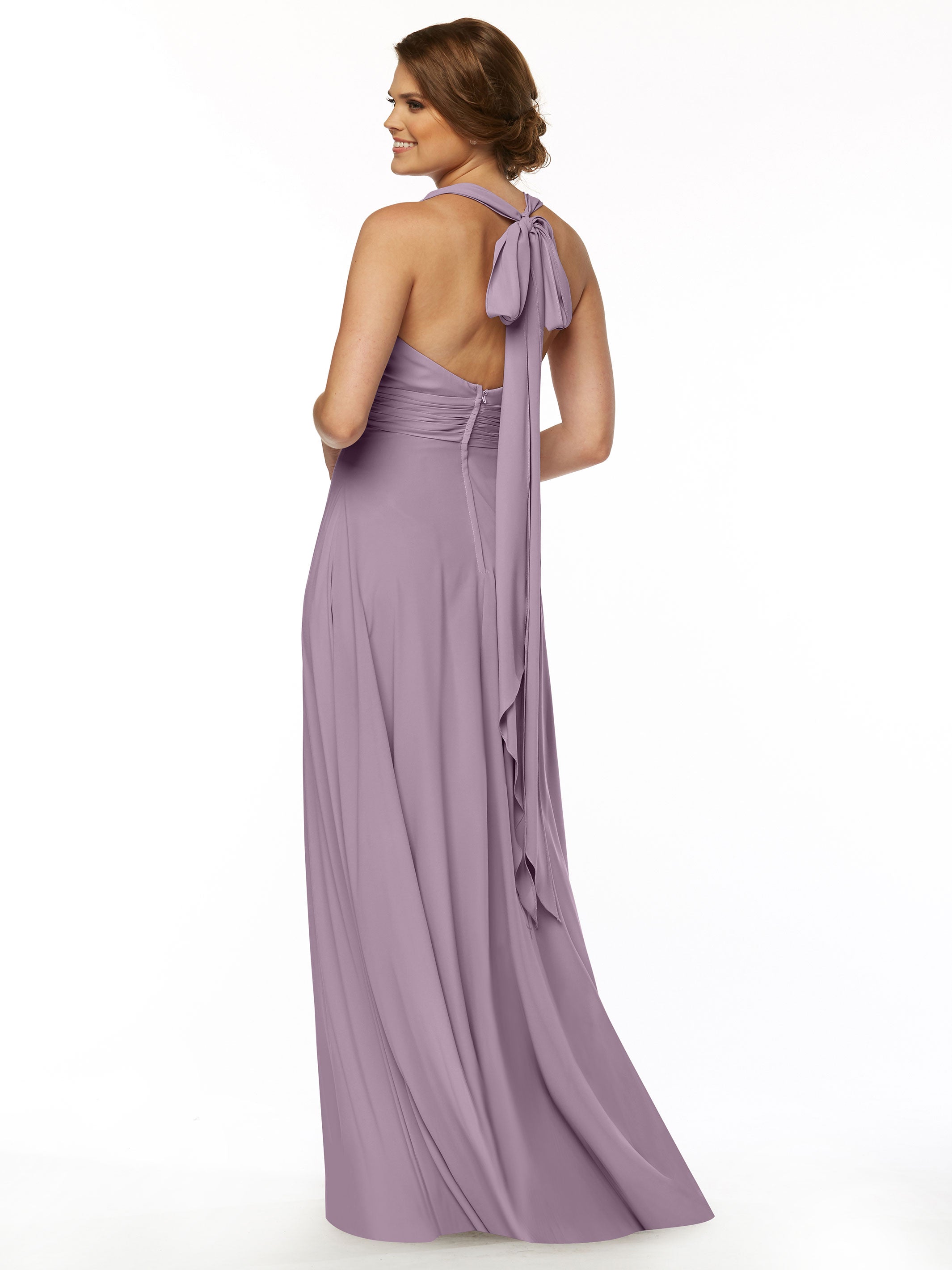 Elegant A-Line Stretch Chiffon Bridesmaid Dress with Halter V-Neck - Perfect for Weddings, Formal Events & Special Occasions
