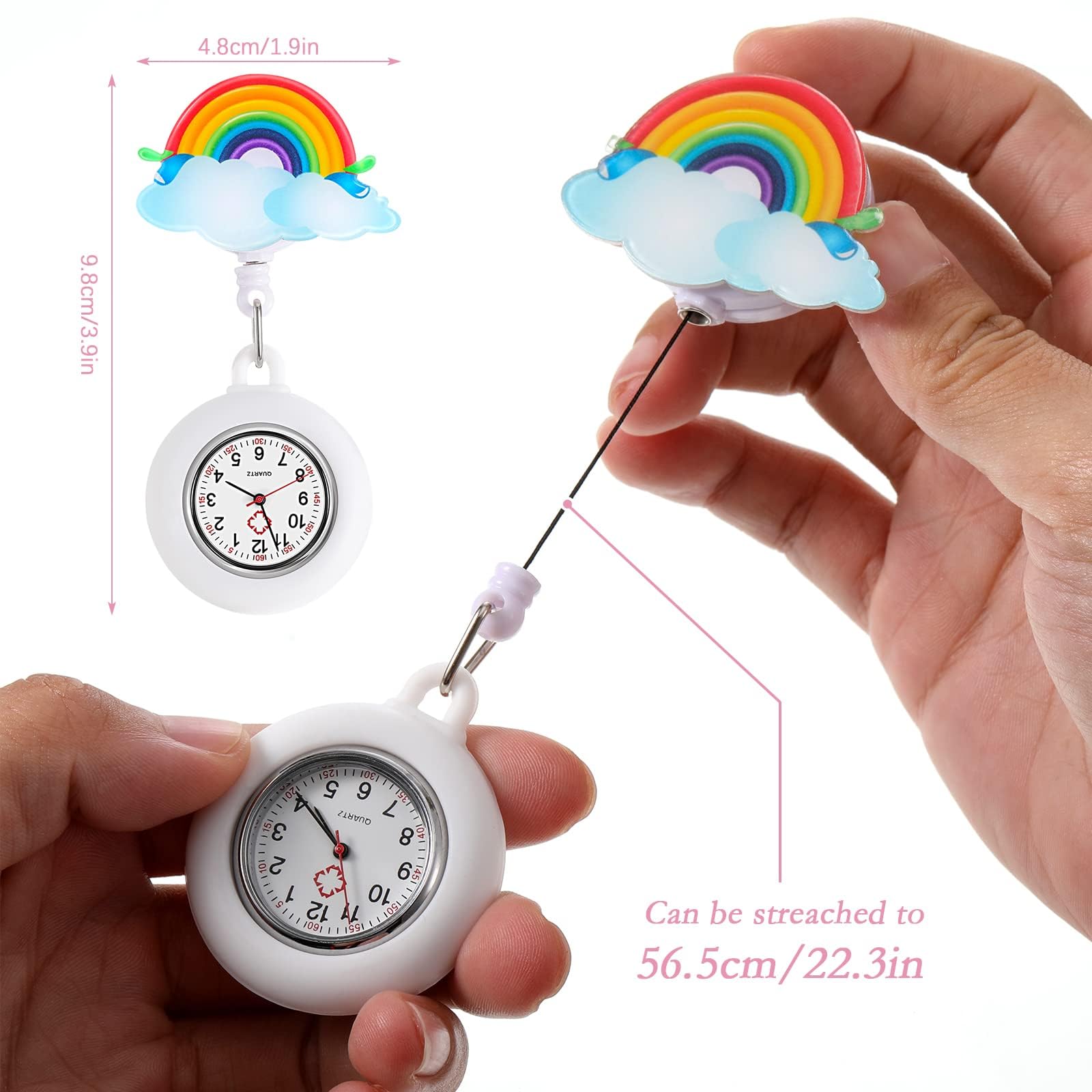 2PCS Rainbow Nurse Fob Watch - Silicone Clip-On Retractable Nursing Watch for Women, Doctors & Medical Professionals | Waterproof, Easy-to-Read with Second Hand | Perfect for Hospital Shifts, Clinical Work & Healthcare Settings