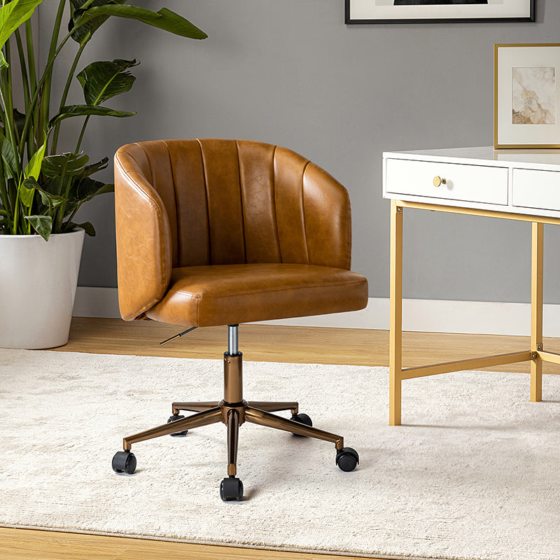 Ergonomic Vegan Leather Office Chair - Adjustable Height & Lumbar Support for Comfortable Work - Perfect for Home Office, Study & Workspace