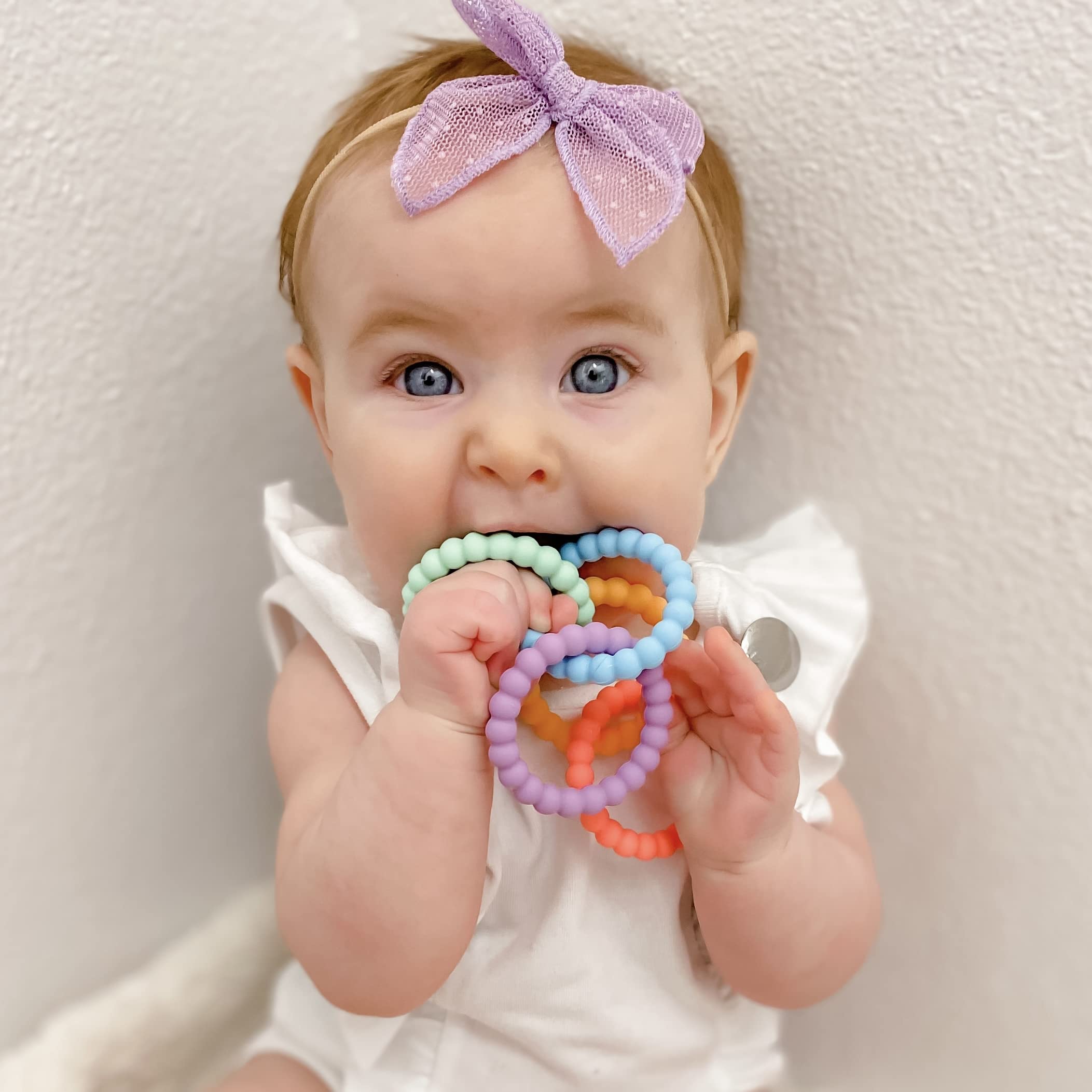Ryan & Rose Cutie Clinks - Attachable Baby Teether Chew Toy for Soothing Sore Gums (Mosaic Pattern) | Perfect for Strollers, Car Seats & Diaper Bags | BPA-Free Infant Teething Relief