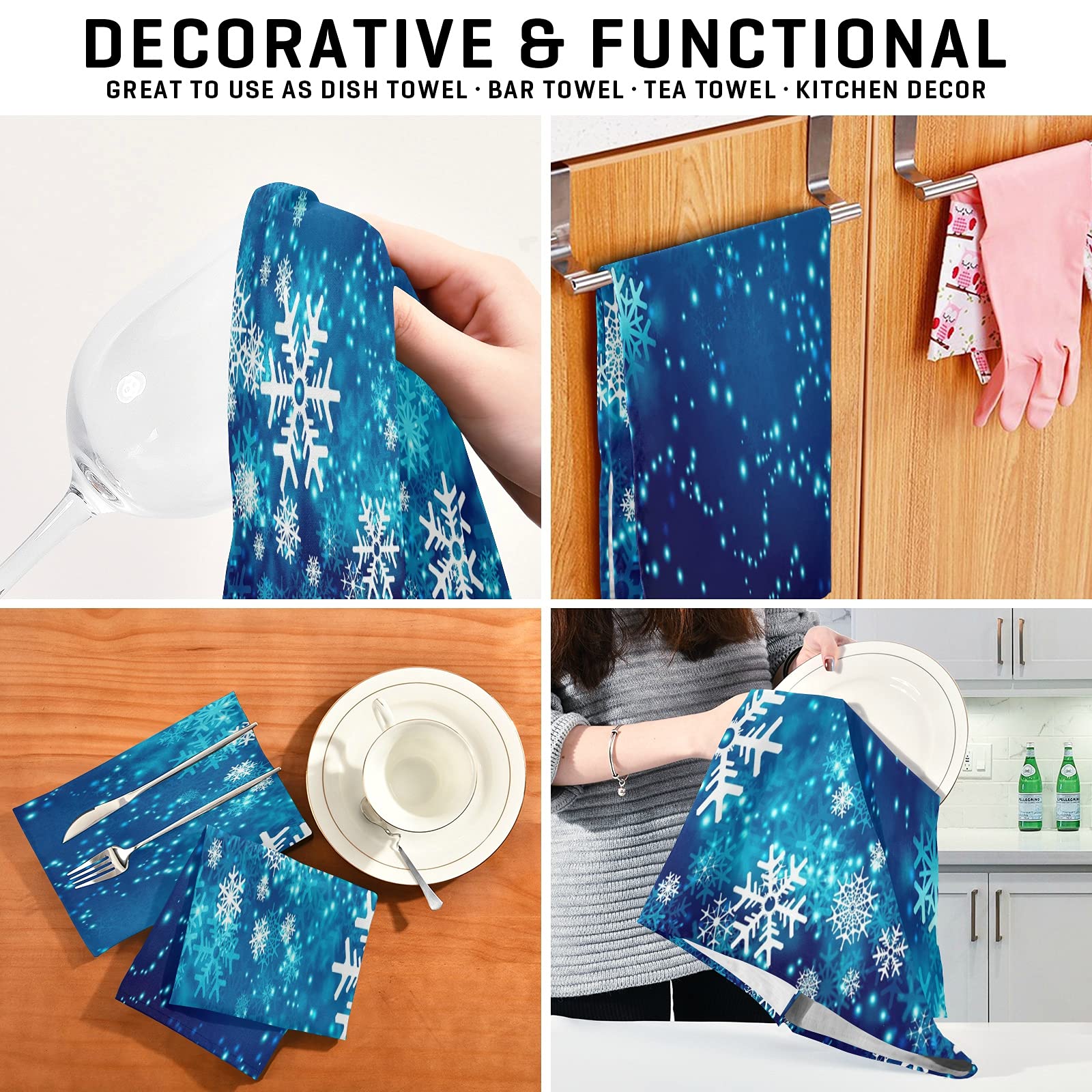 ALAZA Christmas Snowflakes Decorative Kitchen Dish Towels Set of 6 - Soft, Absorbent Hand Towels for Holiday Cleaning & Decor - 18 x 28 Inch Dishcloths - Perfect for Christmas Kitchen Decor, Gift Giving & Holiday Hosting