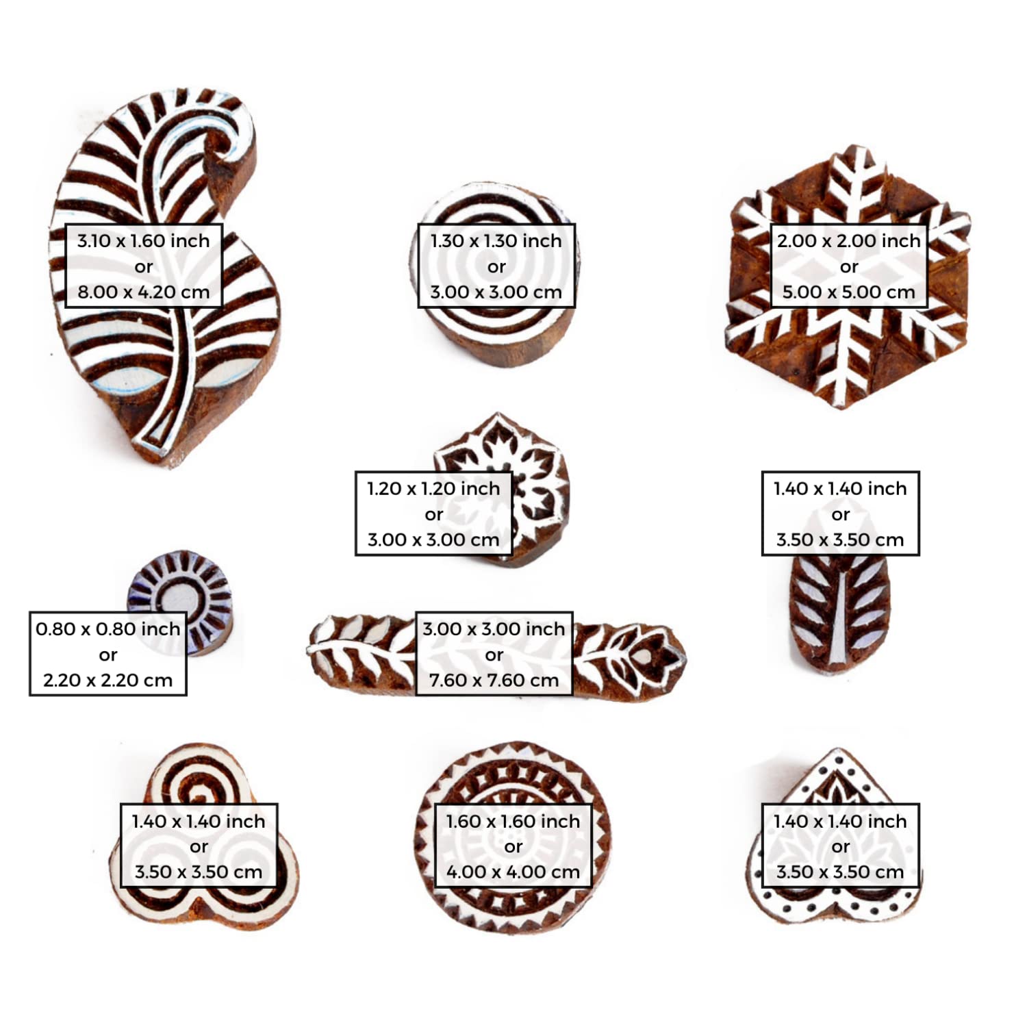 Wooden Pottery Printing Blocks - Pack of 10 Handcrafted Clay & Textile Stamps for DIY Crafts, Saree Borders, Ceramics & Tattoo Designs - Perfect for Pottery Making, Fabric Printing & Art Projects - HASHCART®