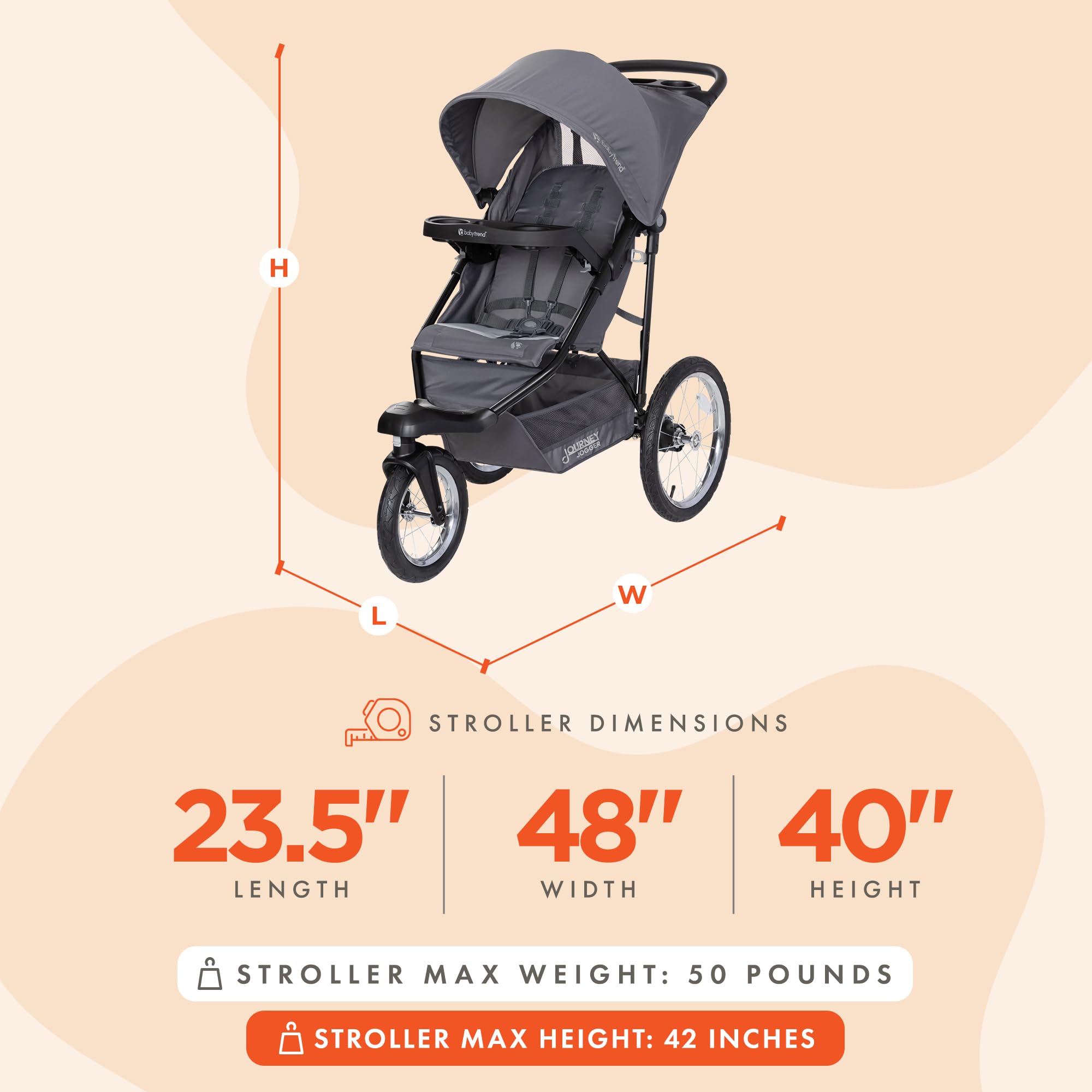 Baby Trend Journey Jogging Stroller - Lightweight All-Terrain Stroller for Running & Walking, Adjustable Canopy & Suspension, Stellar Grey | Perfect for Active Parents & Outdoor Adventures with Baby