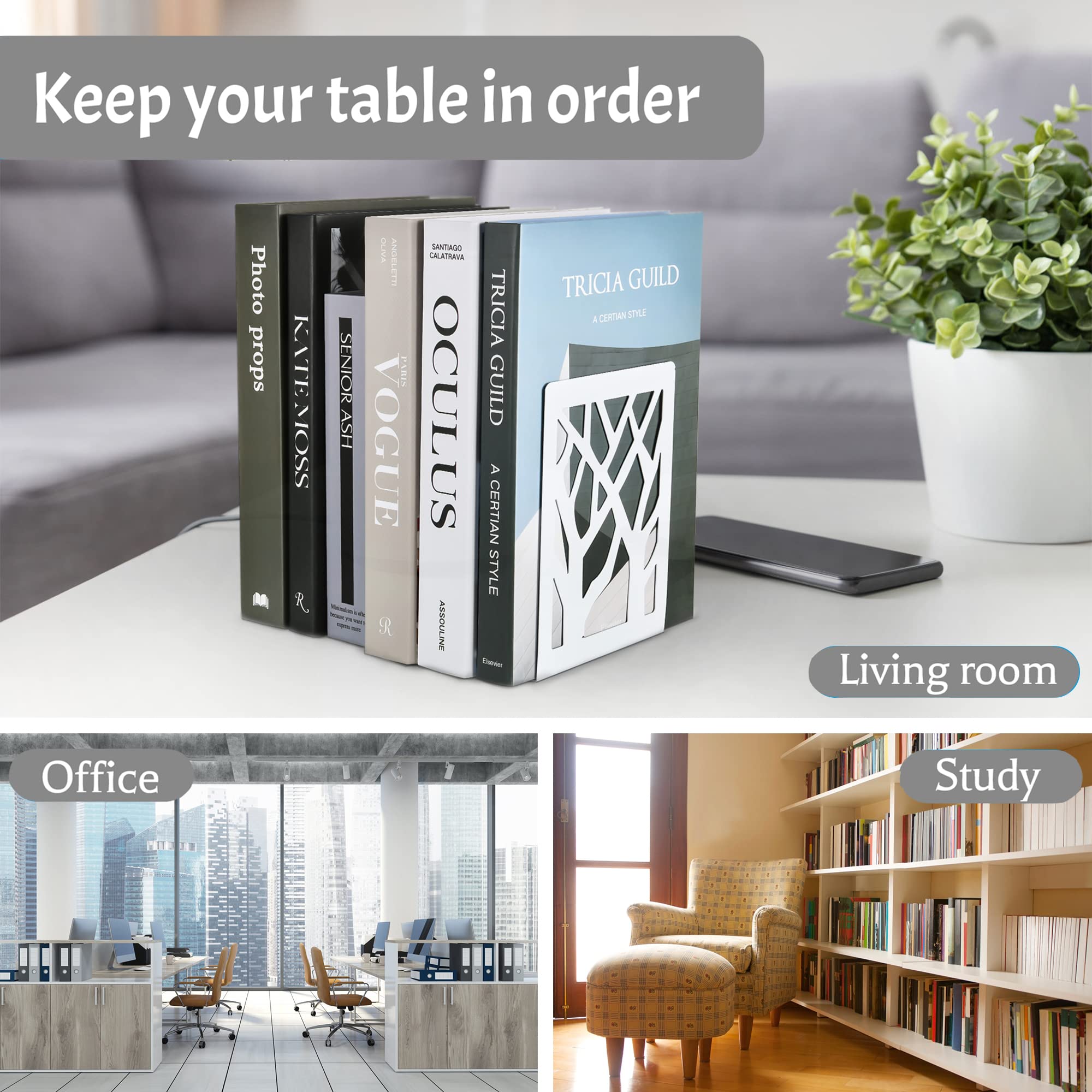 Decorative Heavy Duty Metal Bookends for Bookshelf, Desk, and Office - Perfect for Organizing Books, Documents, and Home Decor