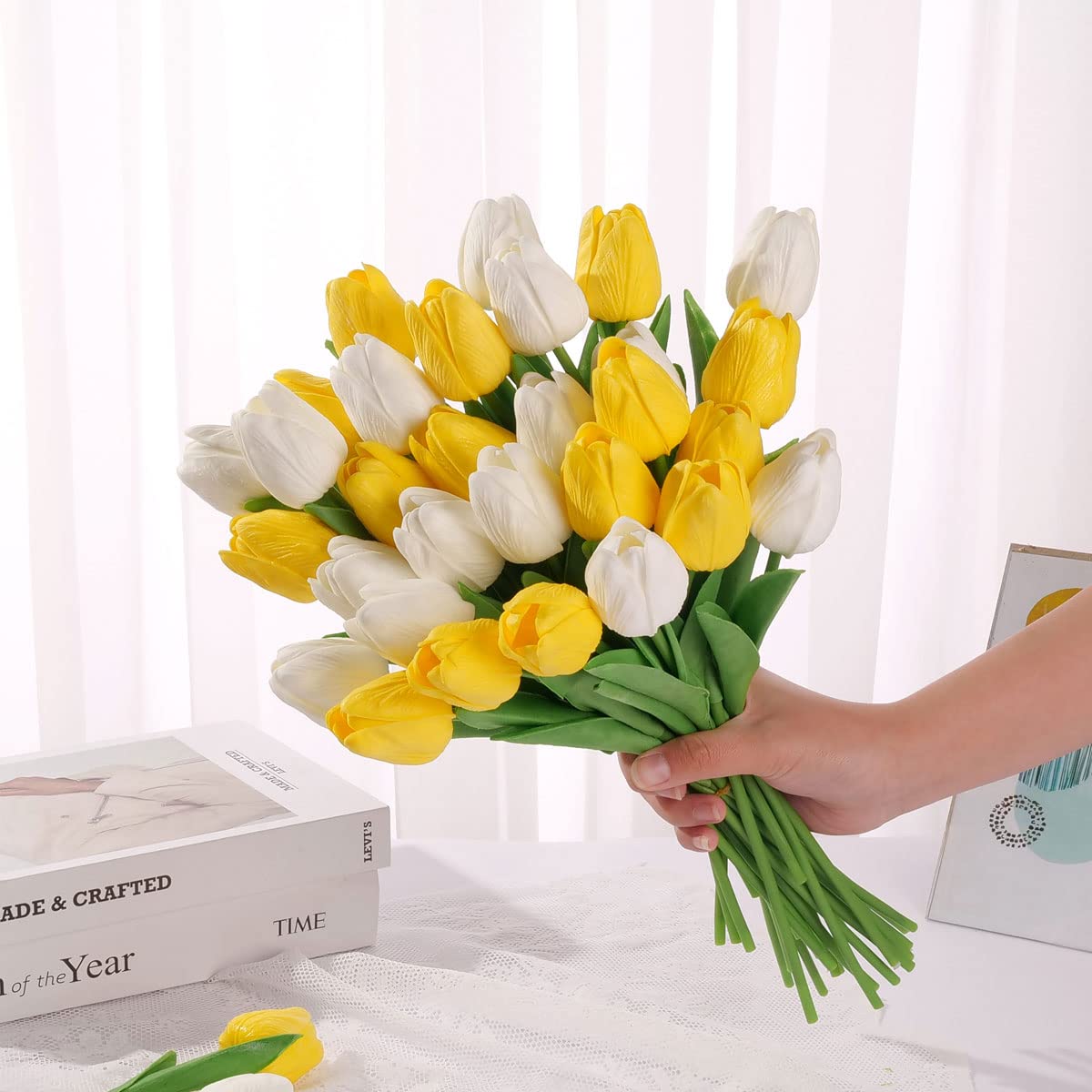 CHICIEVE 24pcs Artificial Tulip Flowers - Real Touch PU Tulip Stems for Easter, Spring Wreaths, Wedding Bouquets, Centerpieces, Floral Arrangements, Table Decor (13.5