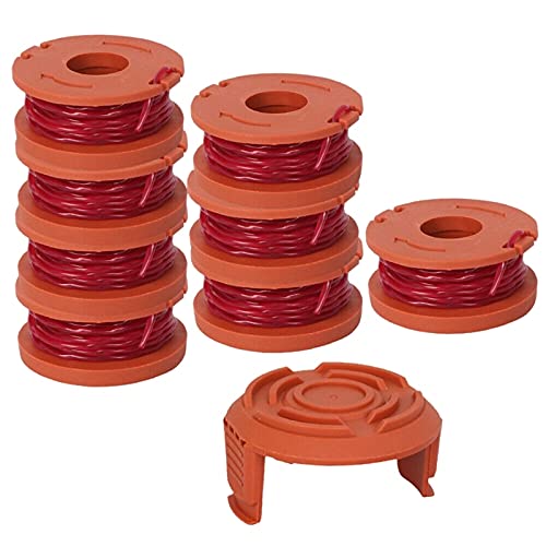 Worx Replacement Spool String Trimmer Line - 9 Pack (8 Spools + 1 Cap) - Orange Lawn Mower Accessories for String Trimmers & Weed Eaters - Perfect for Yard Maintenance & Landscaping