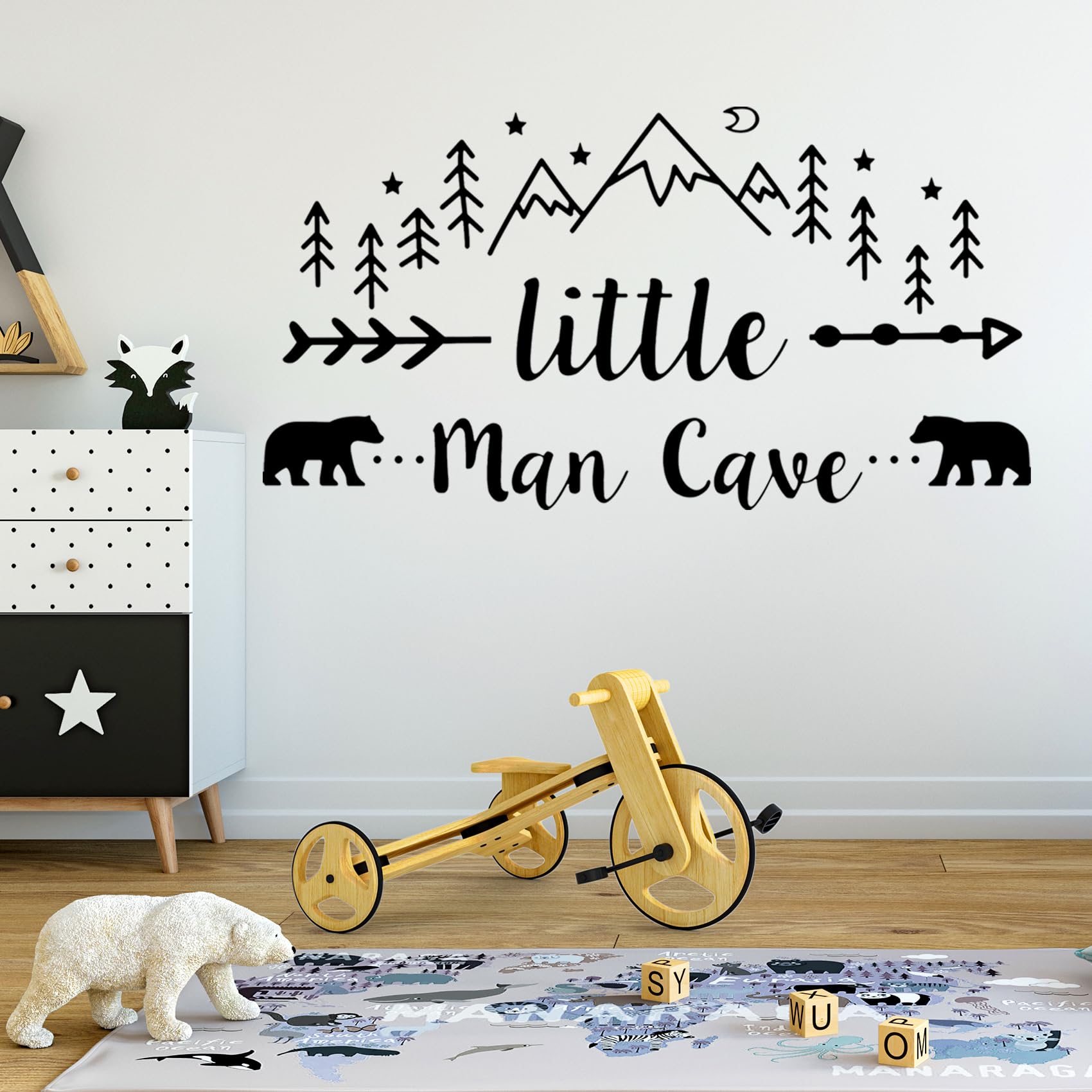 Little Man Cave Wall Decals for Boys Room - Large Peel and Stick Vinyl Wall Art Stickers (96.5 x 50.8cm) - Perfect Nursery Decor, Kids Bedroom Decorations & Christmas Birthday Gifts - Great for Themed Rooms, Playrooms, and DIY Home Decor