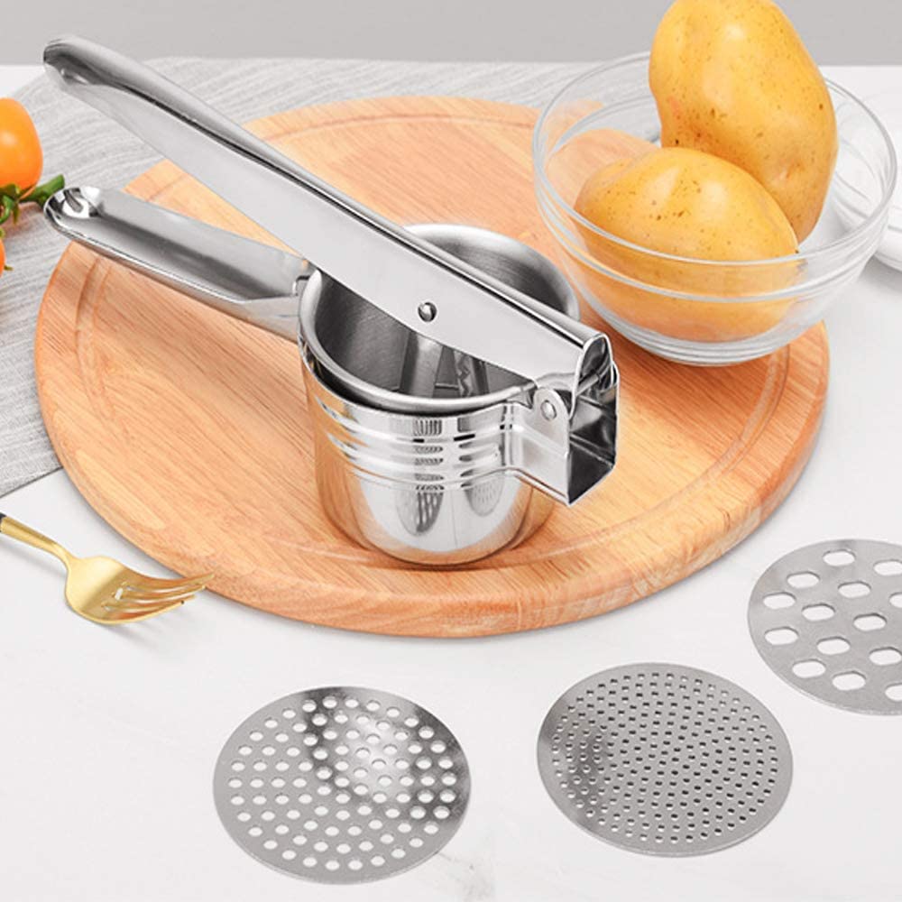 Stainless Steel Potato Ricer & Masher - 15oz Large Capacity with 3 Interchangeable Discs for Potatoes, Fruits, Vegetables, Baby Food | Perfect for Mashing, Juicing, Straining in Kitchens & Restaurants