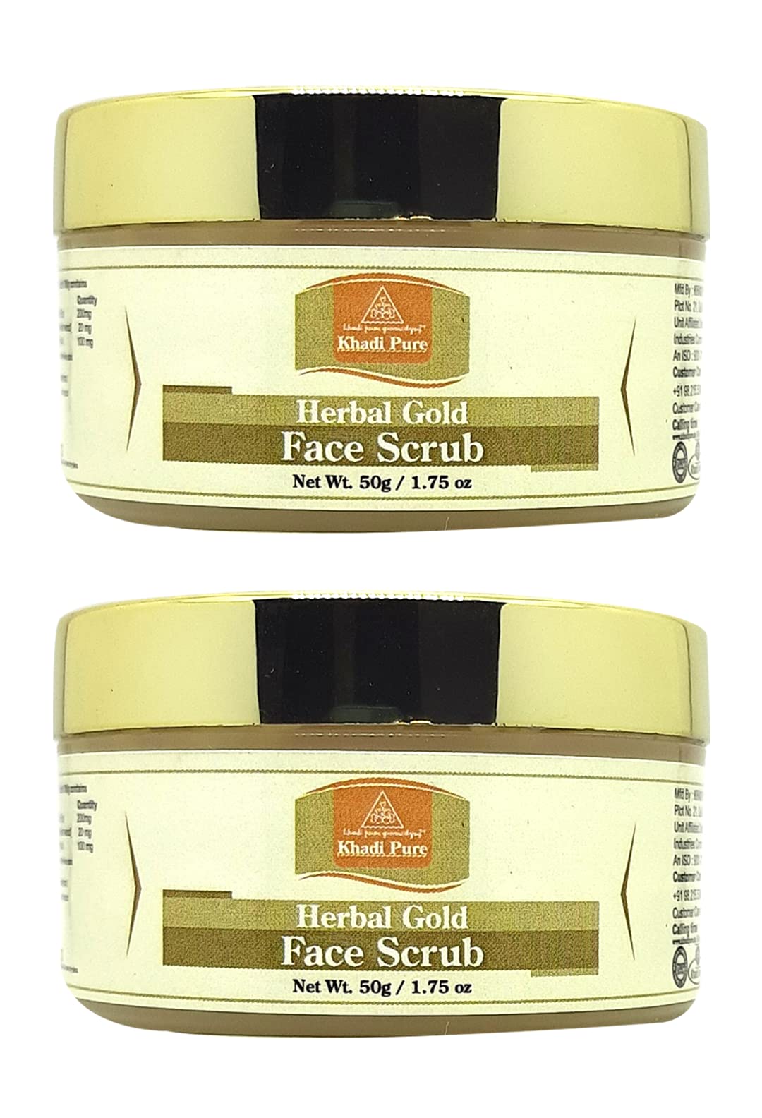 Khadi Pure Herbal Gold Face Scrub - Natural Exfoliator for Glowing Skin, 50ml (Pack of 2) - Gentle Cleansing for Daily Skincare Routine & Acne Treatment